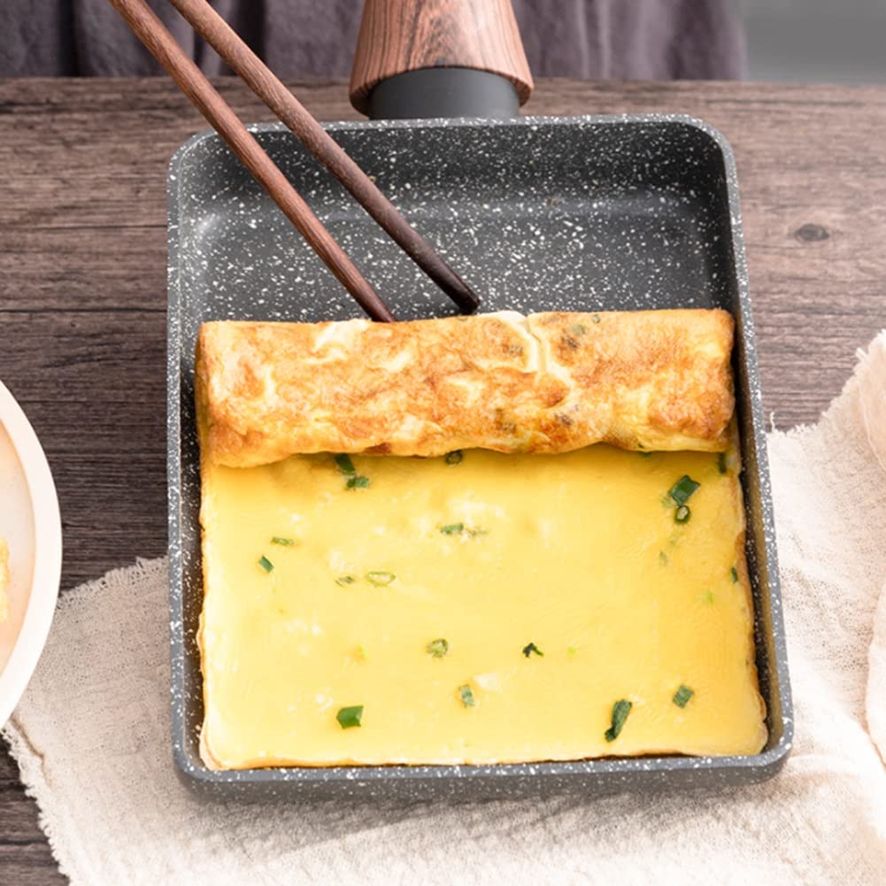 Nonstick Square Egg Frying Pan with Wooden Handle - Perfect for Pancakes, Crepes, Omelettes & Fried Eggs | Japanese Style Skillet for Breakfast Cooking & Home Kitchen Use