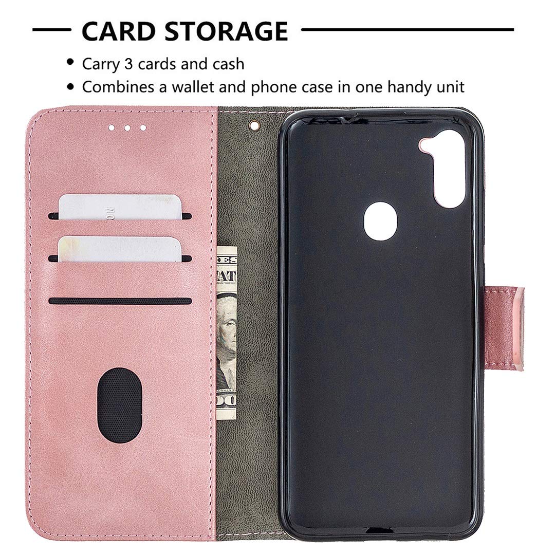 Slim PU Leather Wallet Case for Samsung Galaxy A11 with Credit Card Holder & Kickstand - Premium Solid Color Protective Phone Cover for Everyday Use & Travel