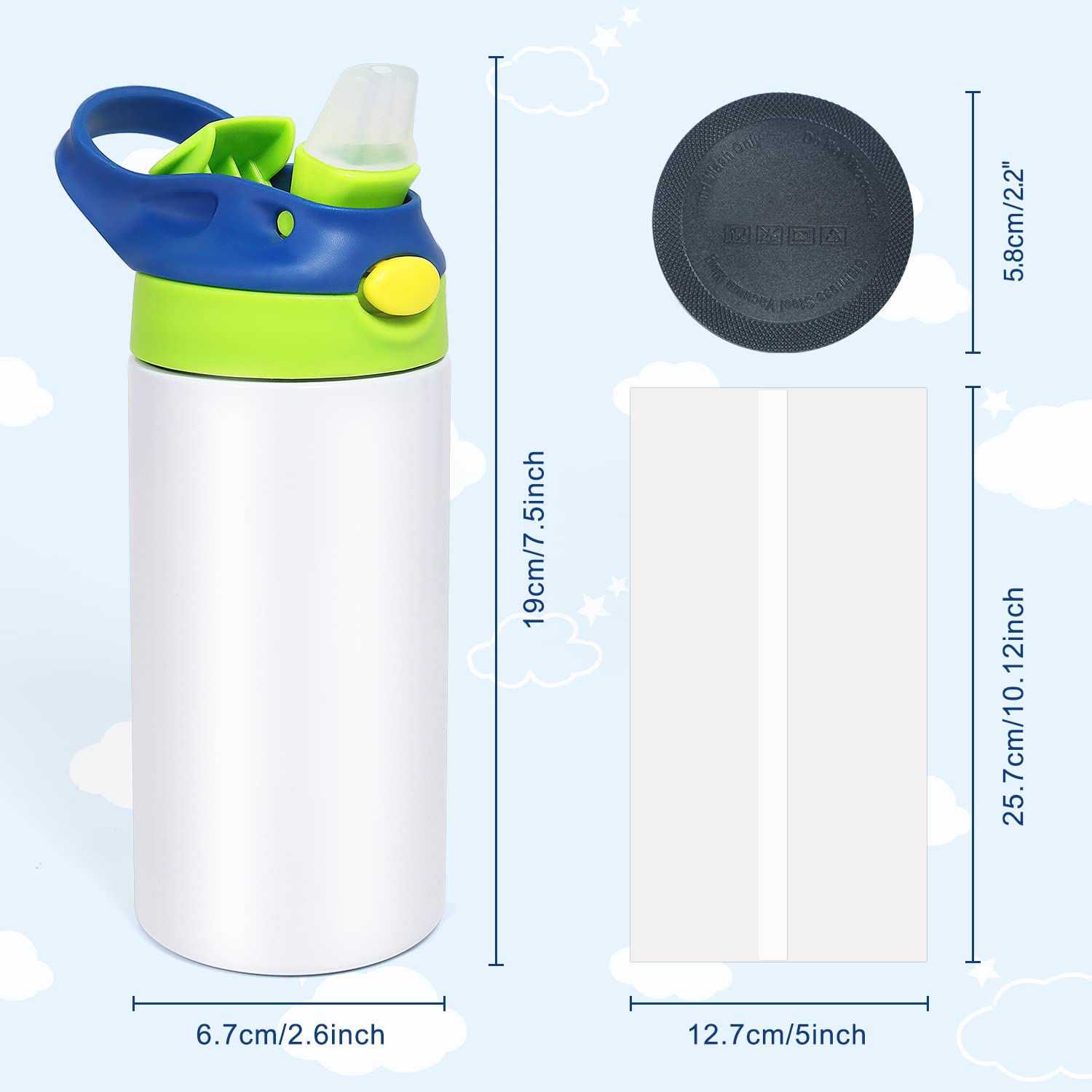 Mocaru 12oz Stainless Steel Insulated Kids Sippy Cup with Leak-Proof Straw Lid & Handle - Sublimation Ready Toddler Water Bottle (4 Pack) - Perfect for Daycare, School, Travel & Outdoor Activities