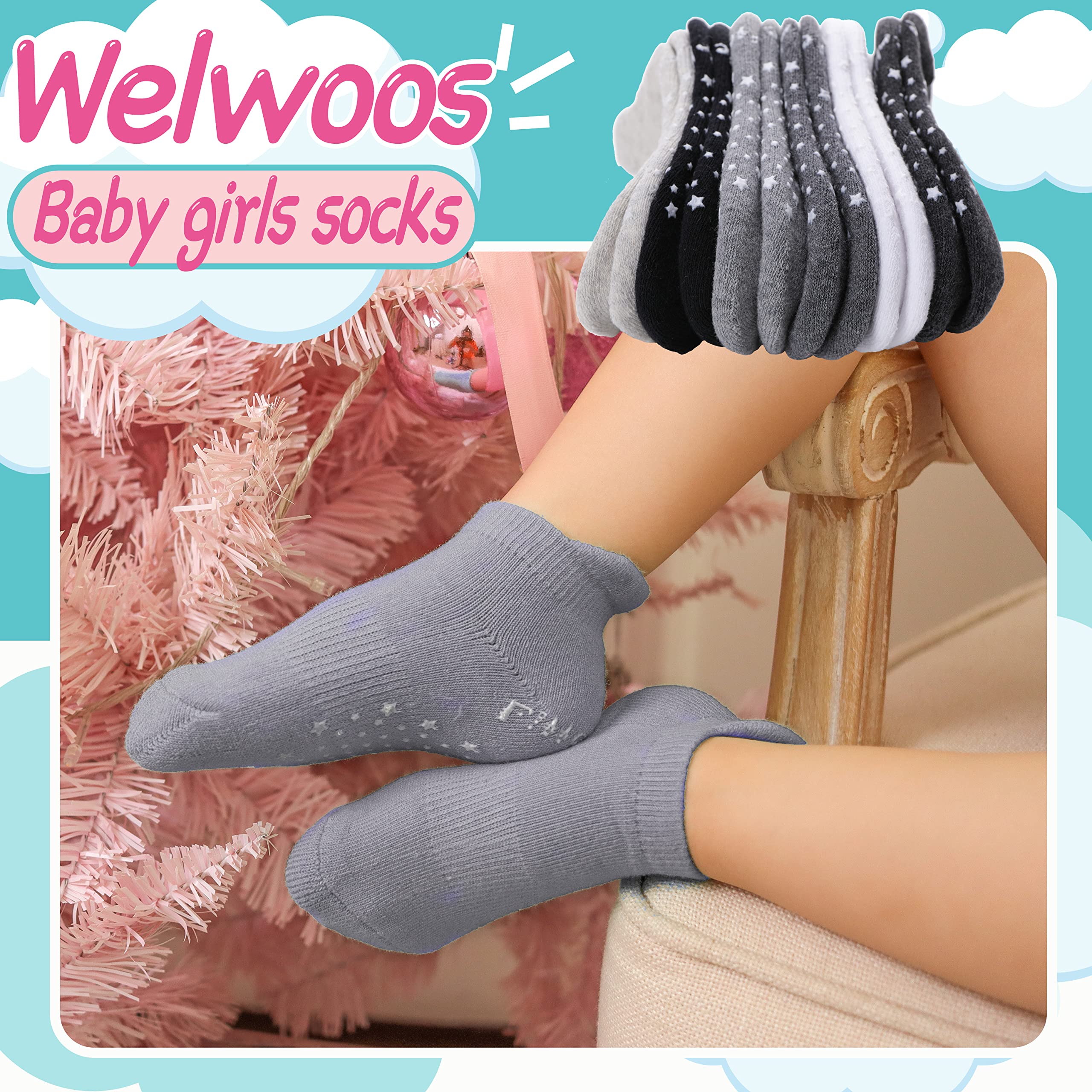 Non-Slip Baby Socks for Toddlers - Anti-Skid Cotton Ankle Socks with Grippers for Girls & Boys - Perfect for Playtime, Daycare and First Steps