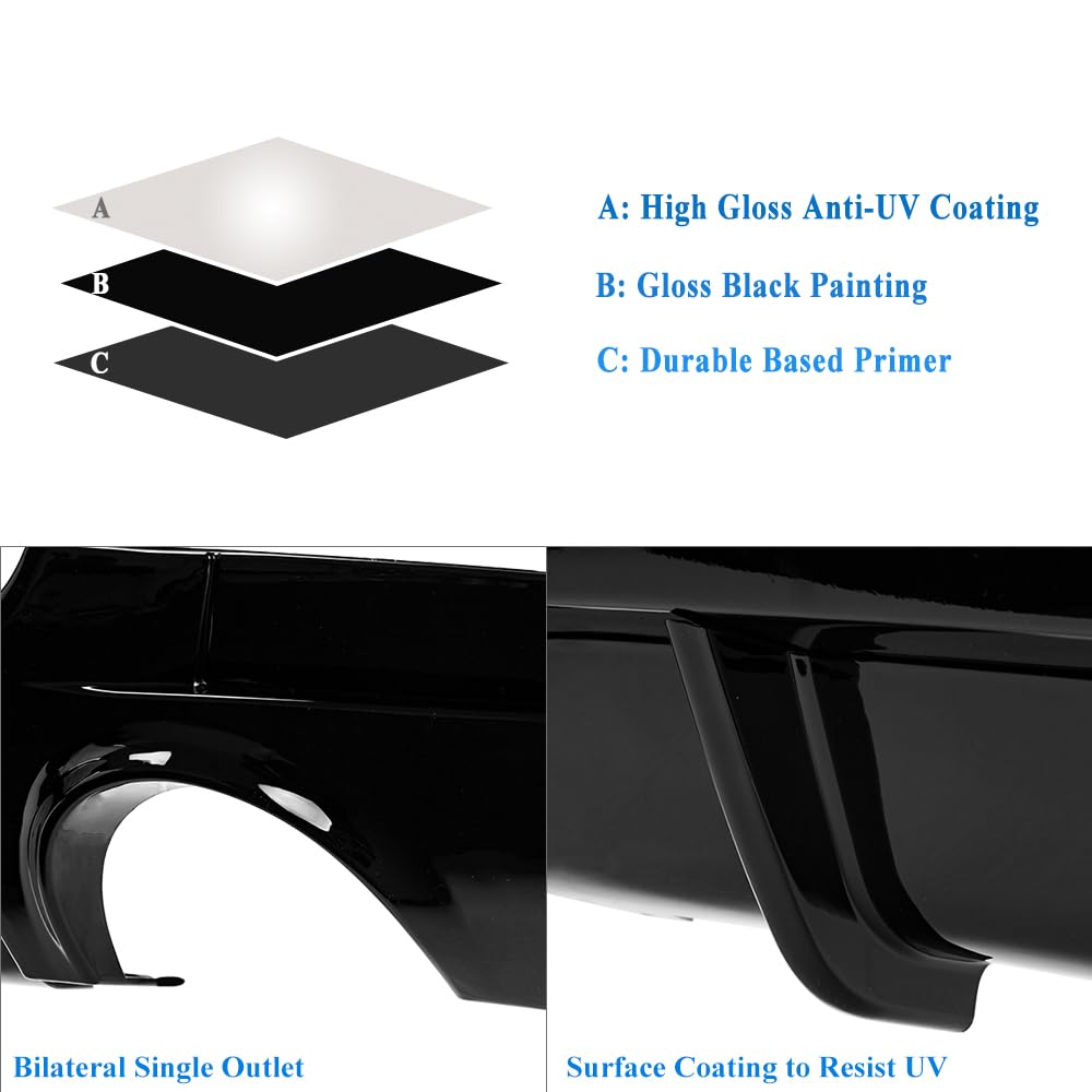 Gloss Black Rear Diffuser for 2006-2013 BMW E92 Coupe & E93 Convertible - M Sport Bumper Compatible (Dual Single Outlet) | Enhances Aerodynamics & Sporty Look for Street Racing & Car Shows