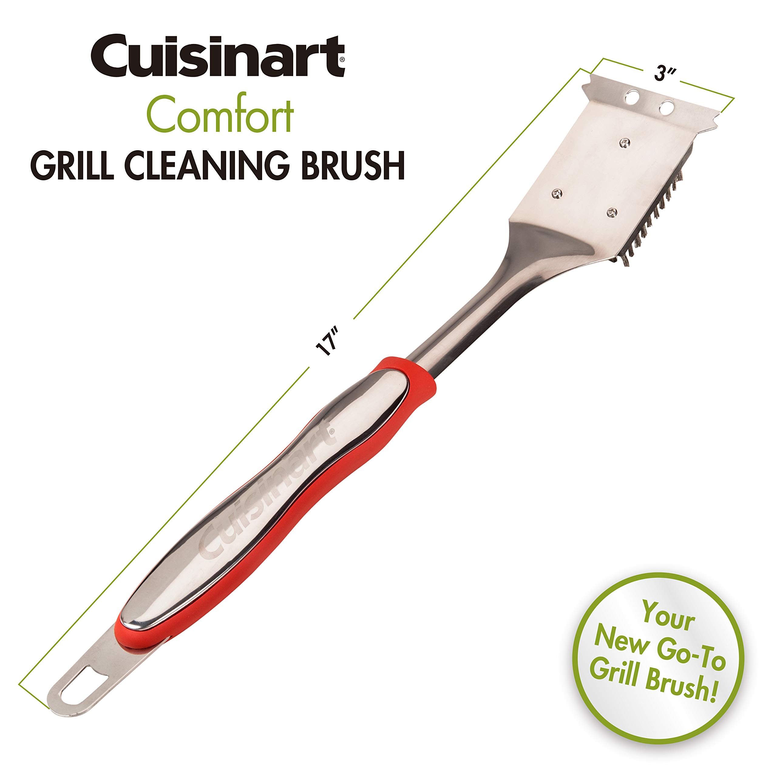 Cuisinart CCB-134 Comfort Grill Cleaning Brush - Heavy Duty Stainless Steel Bristles for BBQ, Griddle & Outdoor Cooking - Easy Grill Maintenance Tool