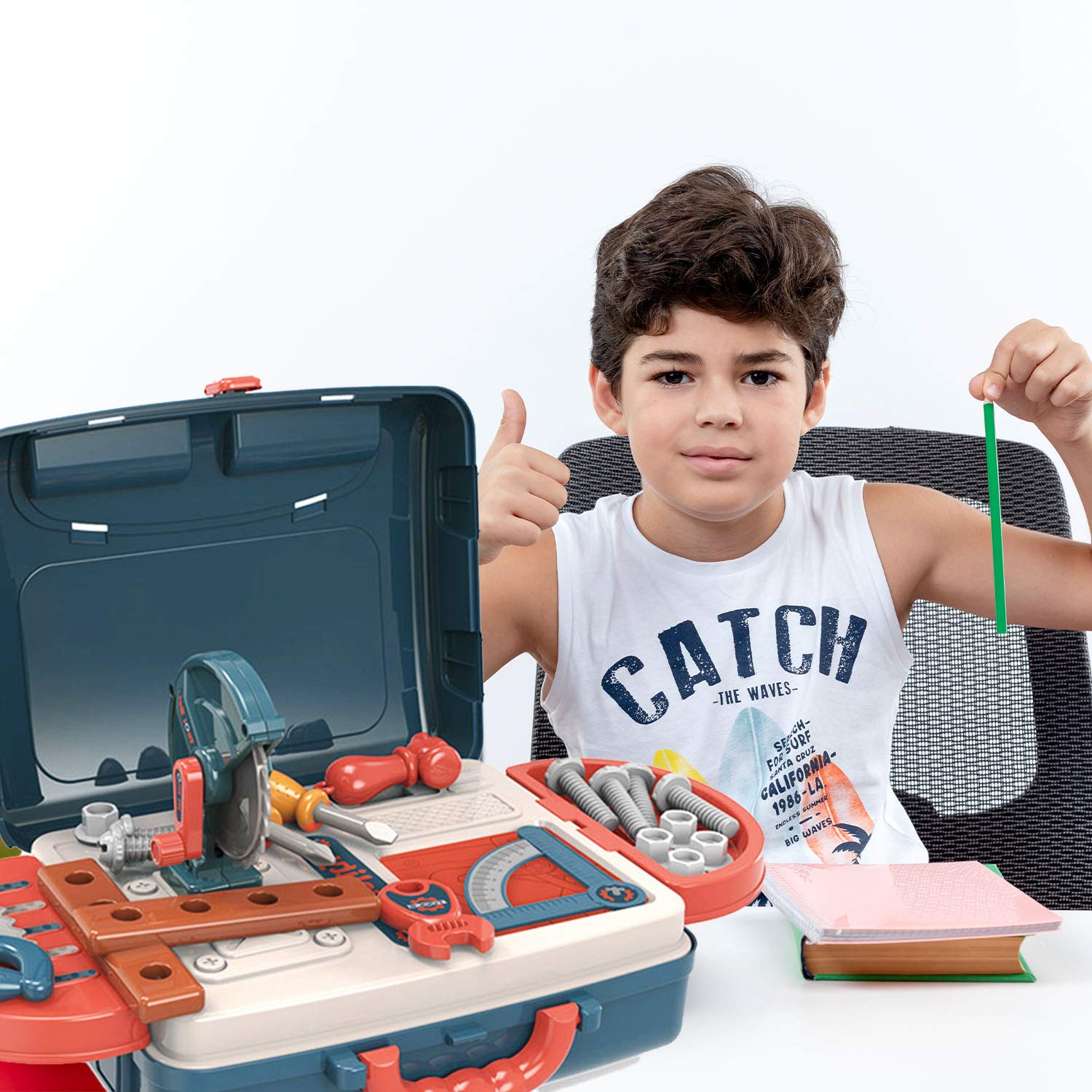 Shape28 56-Piece Kids Pretend Play Tool Box & Workbench Set - Educational STEM Toy for Toddlers Ages 3-7 Years Old | Perfect for Boys & Girls Role Play, Early Learning & DIY Projects