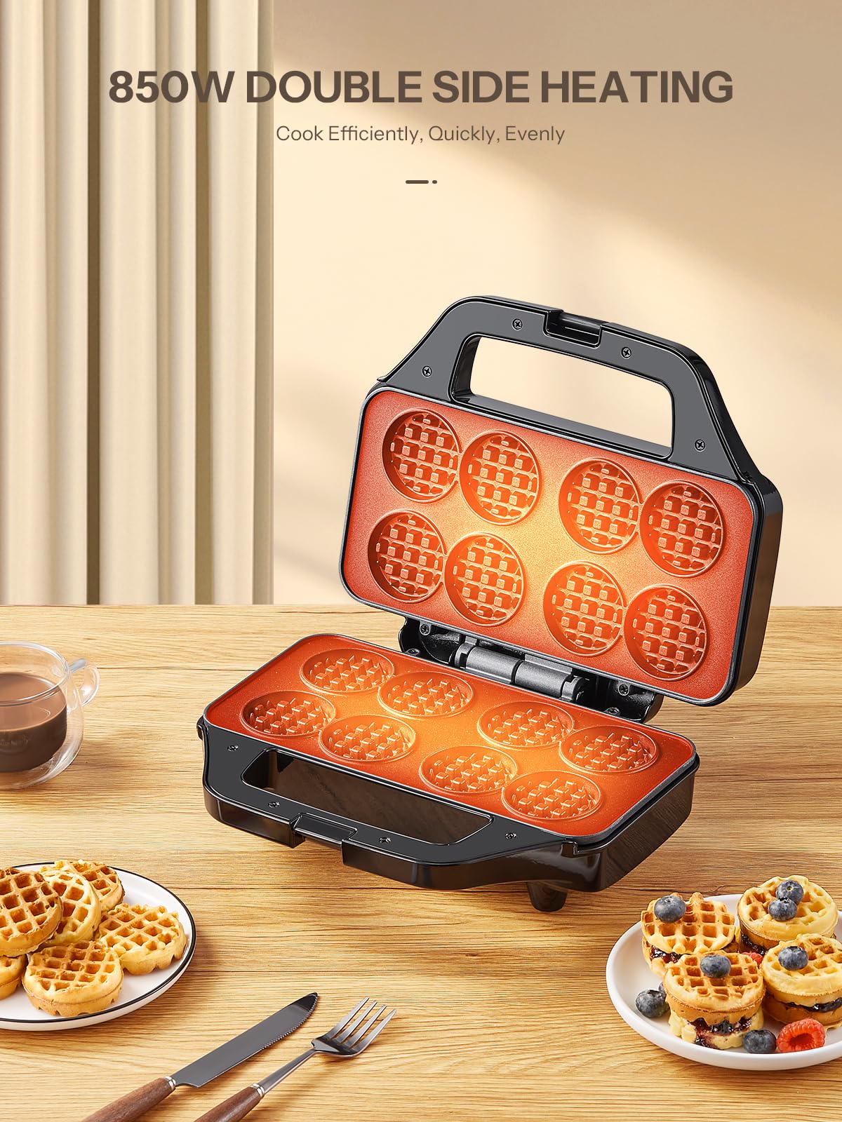Reemix Mini Waffle Maker - 8 x 1.8 Inch Nonstick Waffle Iron with Fast Heating for Home & Restaurant Use | Perfect for Kids Snacks, Chaffles, Keto Diet & Breakfast Bites