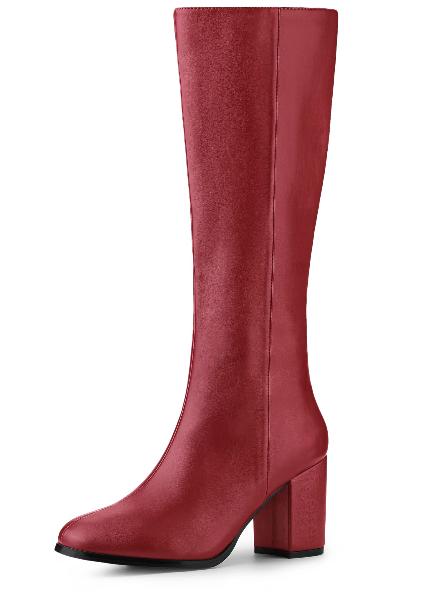 Allegra K Women's Knee High Boots with Round Toe & Zip Closure - Chunky Block Heels for Comfort & Style | Perfect for Office, Party & Winter Outfits