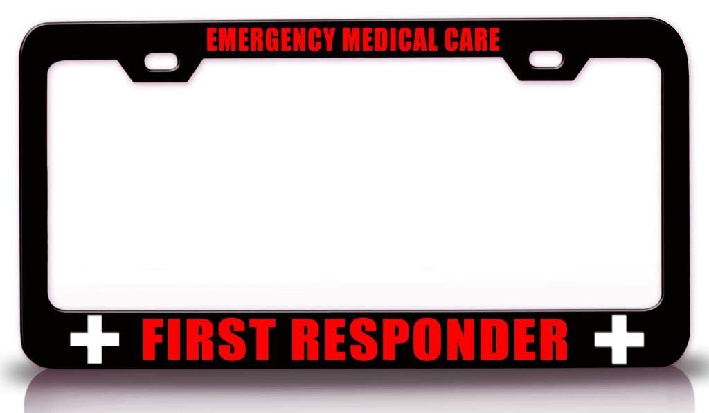 Emergency Medical Care First Responder Paramedic Nurse License Plate Frame - Stainless Steel Metal Tag Holder for EMT, Firefighter, Healthcare Workers - Perfect for Cars, Trucks & Emergency Vehicles