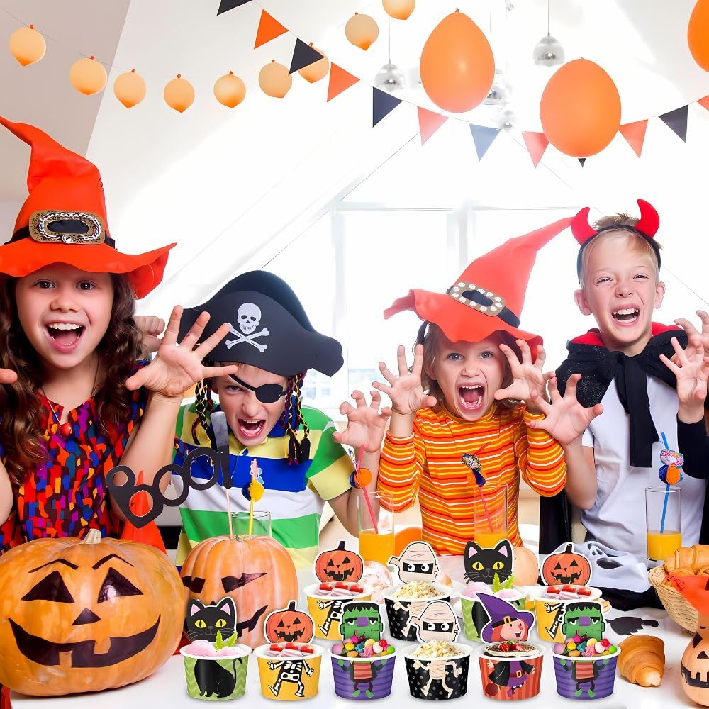 Ghoul Gang Halloween Paper Snack Cups - 12 Pack Disposable Party Cups for Candy, Popcorn & Snacks - Perfect for Halloween Parties, Trick or Treat & Spooky Celebrations