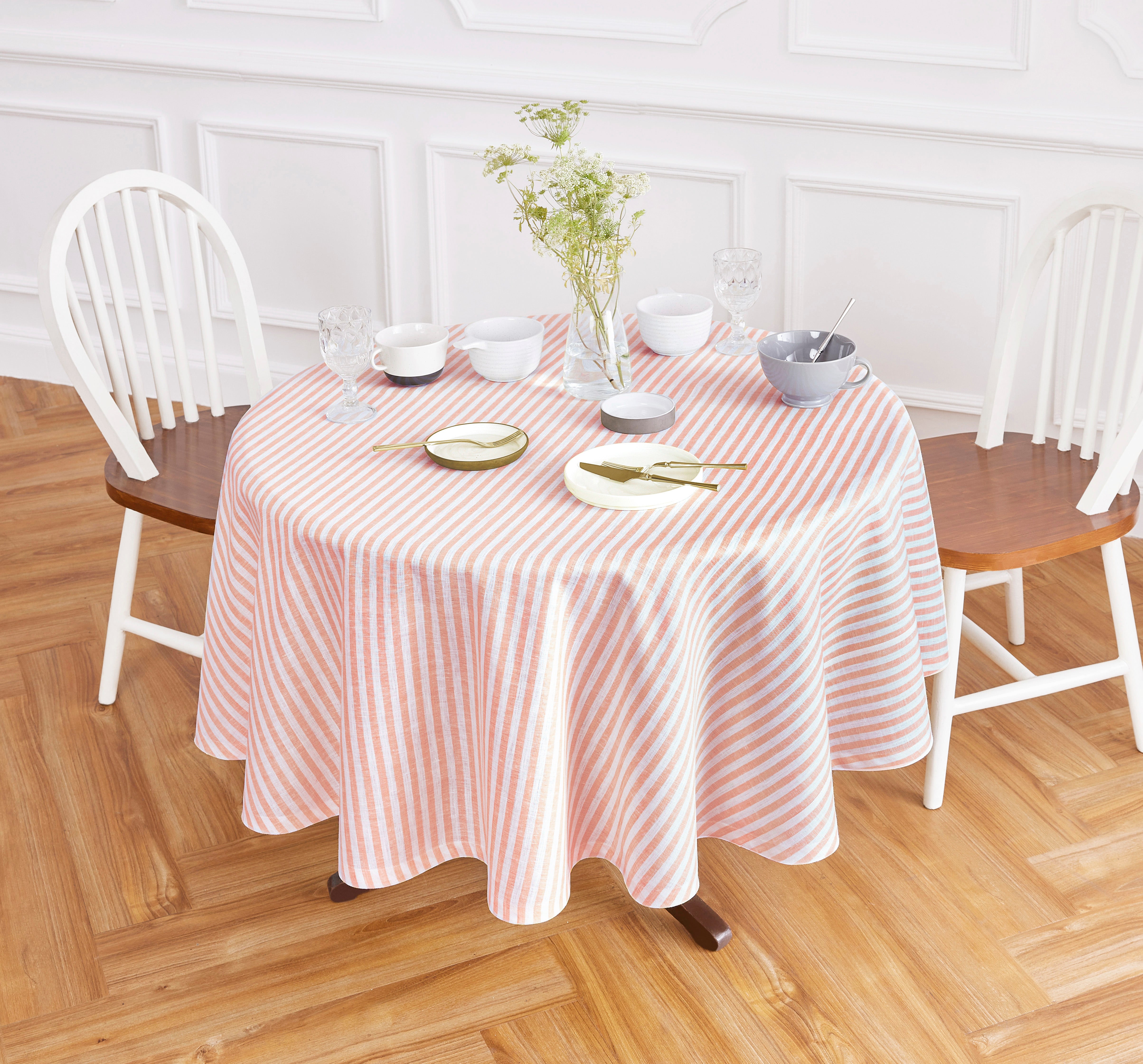 Amalfi Stripe Round Tablecloth - Waterproof & Stain-Resistant 60-Inch Dining Table Cover for Indoor/Outdoor Use - Perfect for Parties, Picnics, and Family Gatherings