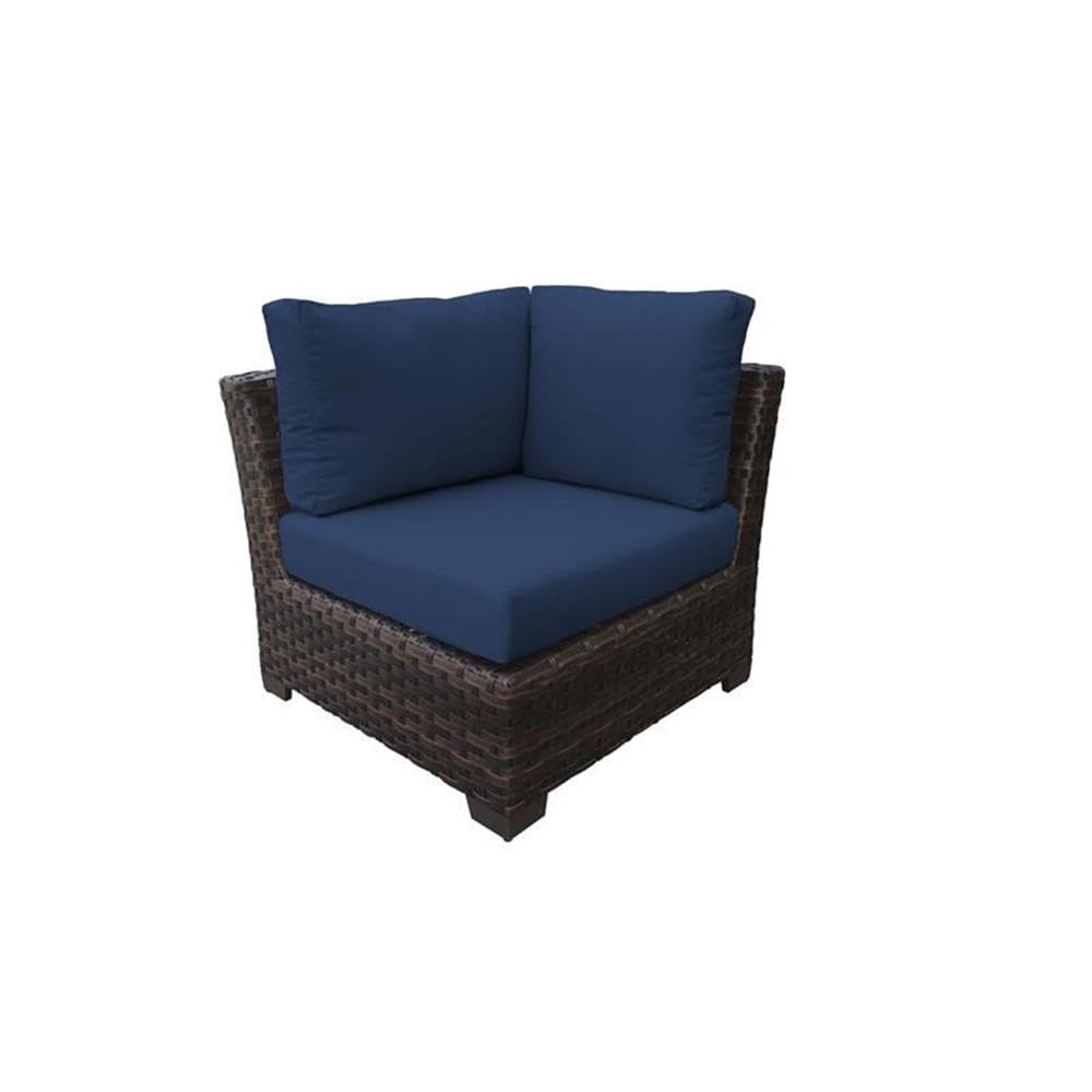 TK Classics Kathy Ireland River Brook 7-Piece Outdoor Wicker Patio Furniture Set in Navy - Perfect for Backyard, Poolside & Garden Relaxation