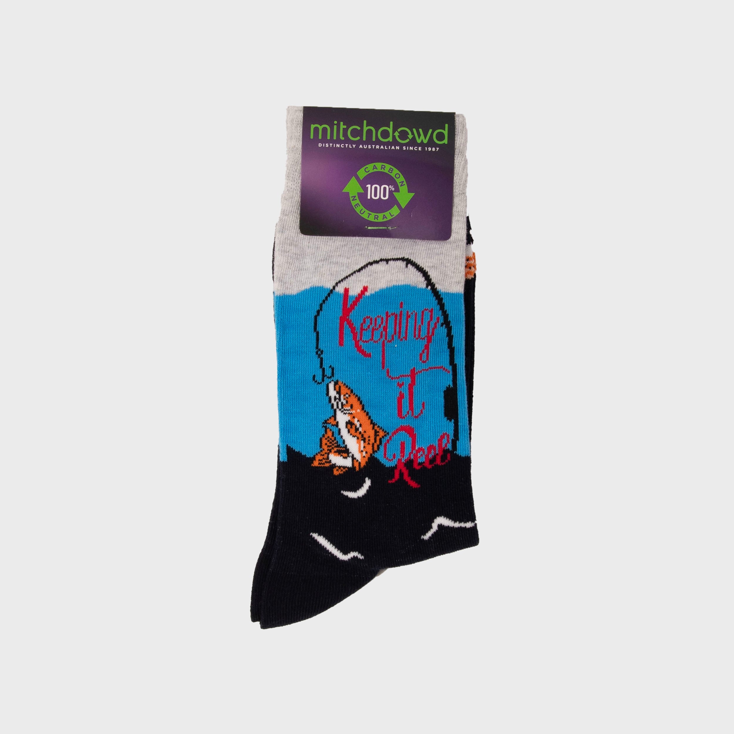 Men's Keeping It Reel Cotton Crew Socks - Navy Blue Fishing-Themed Comfortable Casual Socks for Everyday Wear, Outdoor Activities & Gifts