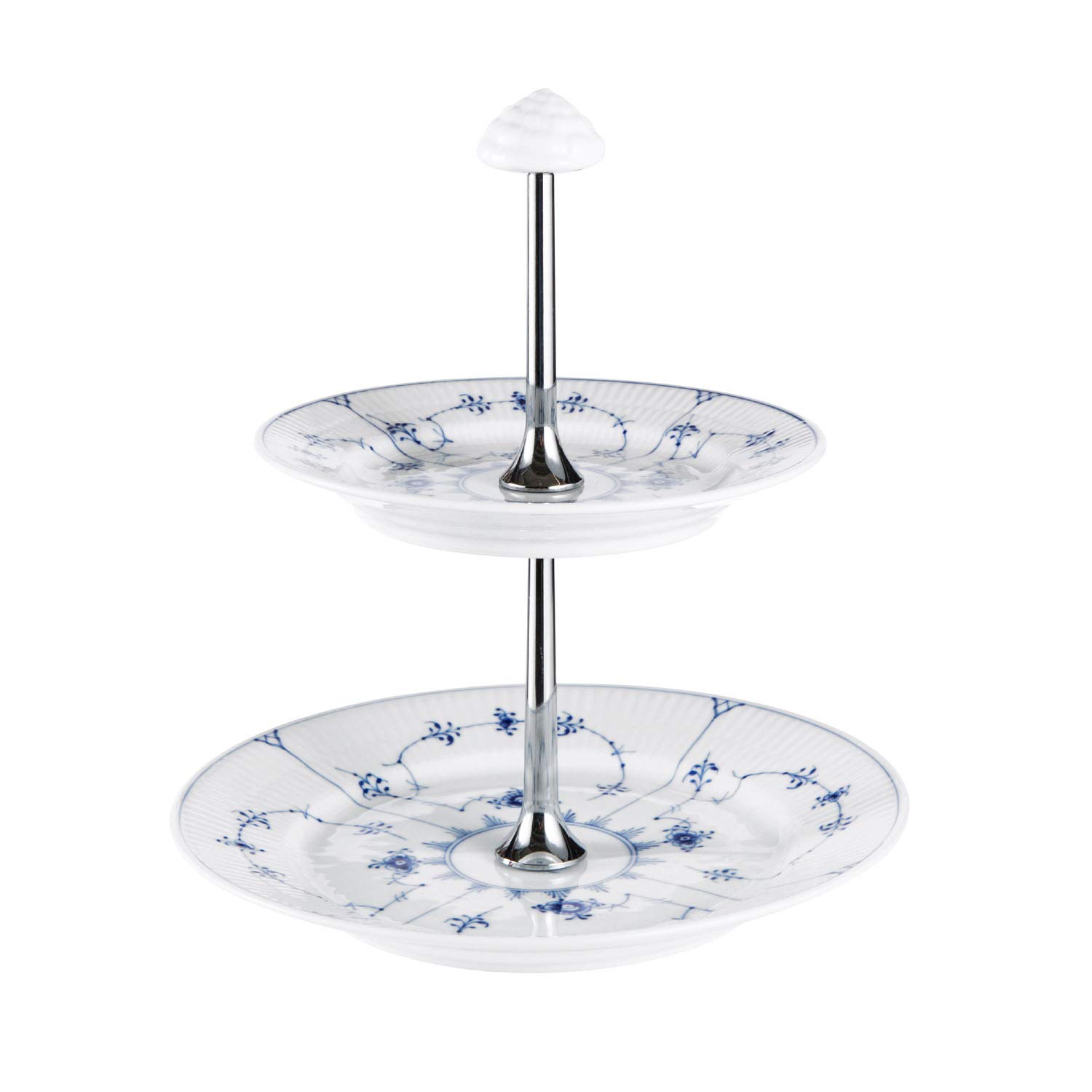 Royal Copenhagen 1016764 Blue Fluted Plain 2-Tier Dessert Stand | Elegant Cake & Pastry Serving Plate for Afternoon Tea, Weddings & Special Occasions