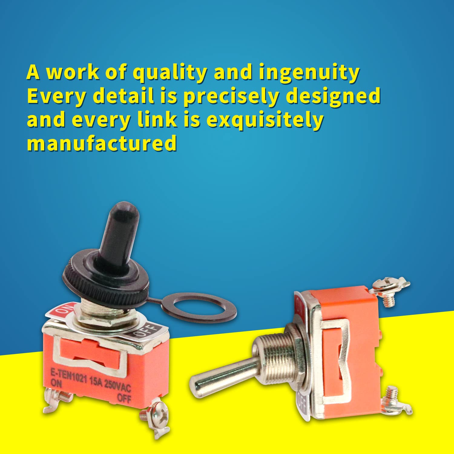10-Pack Waterproof Toggle Switch - 2 Position 2 Pin ON/Off Metal Heavy Duty Switch (15A 250V) with Waterproof Boot Cap - Ideal for Marine, Automotive, and Outdoor Electrical Applications