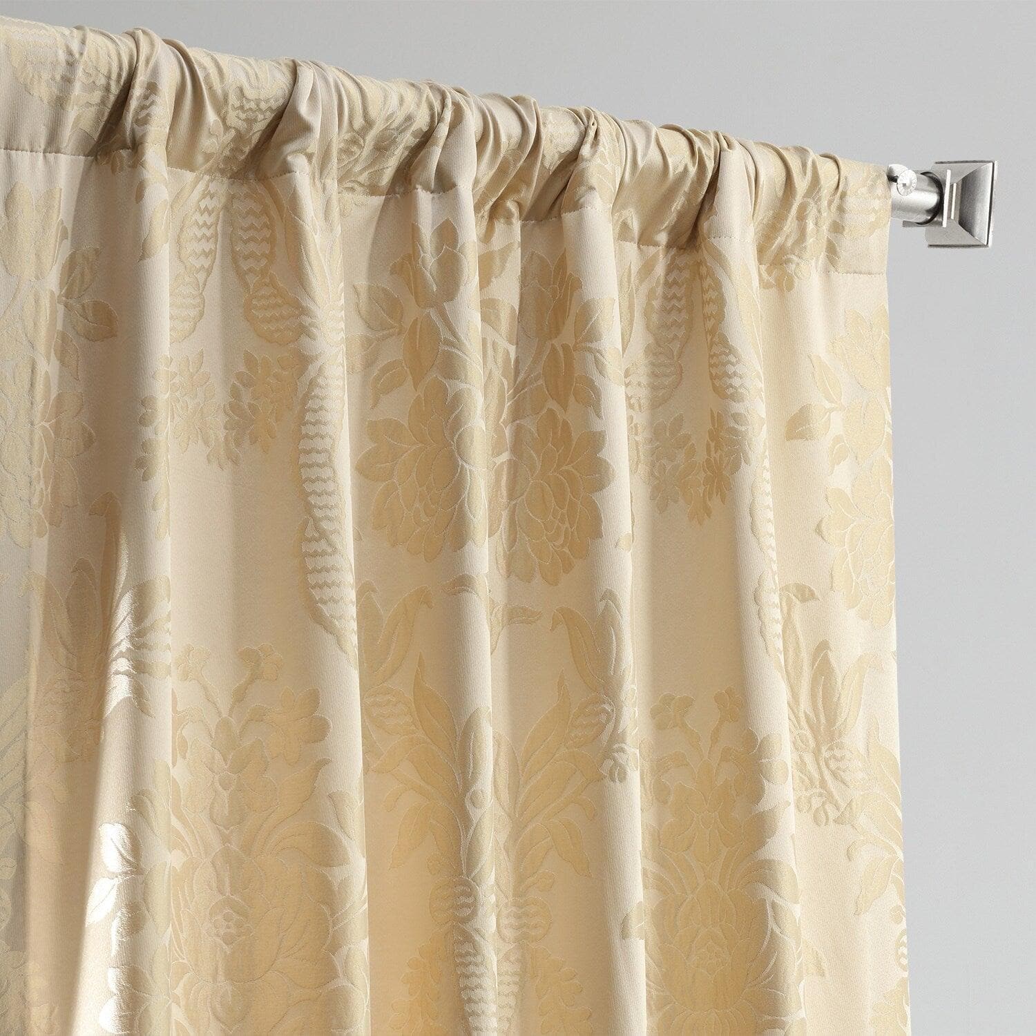 Magdelena Champagne Beige Damask Faux Silk Jacquard Blackout Curtains - Elegant Window Treatment for Bedroom & Living Room
