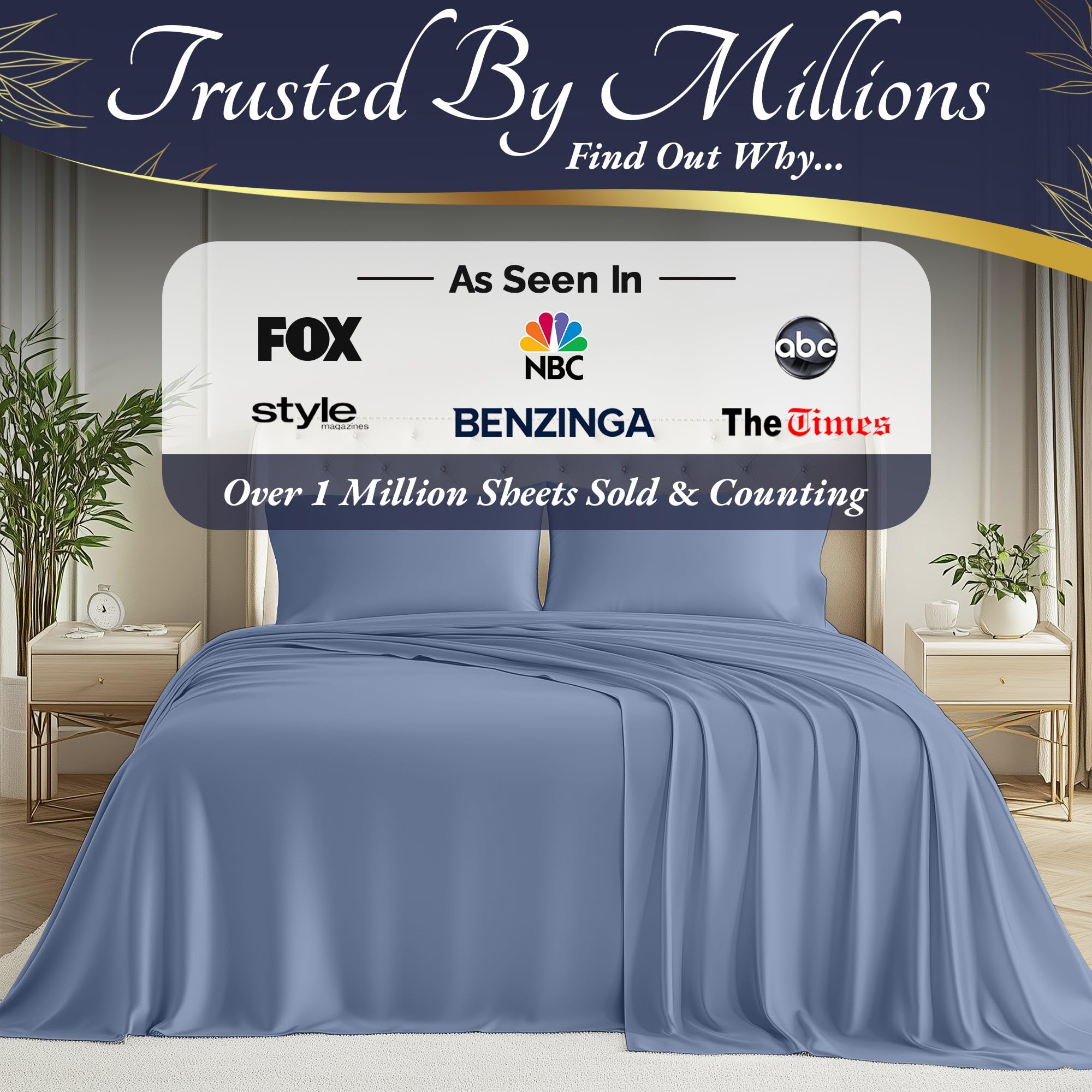 DECOLURE 100% Organic Bamboo Viscose Queen Size Sheet Set 4pcs - Ultra Soft Cooling Bed Sheets with 17