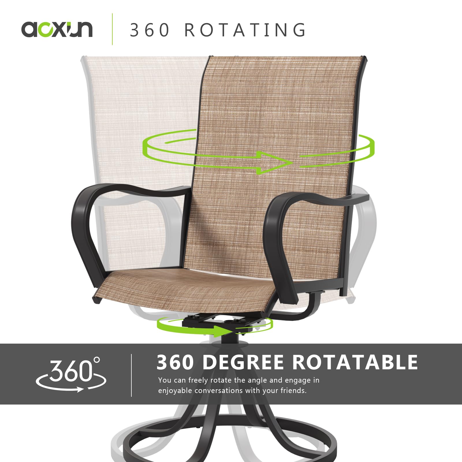 Aoxun 2-Pack Textilene Swivel Outdoor Rocker Patio Chairs Set - Comfortable Lawn & Garden Furniture for Backyard, Poolside & Deck Relaxation (Brown)