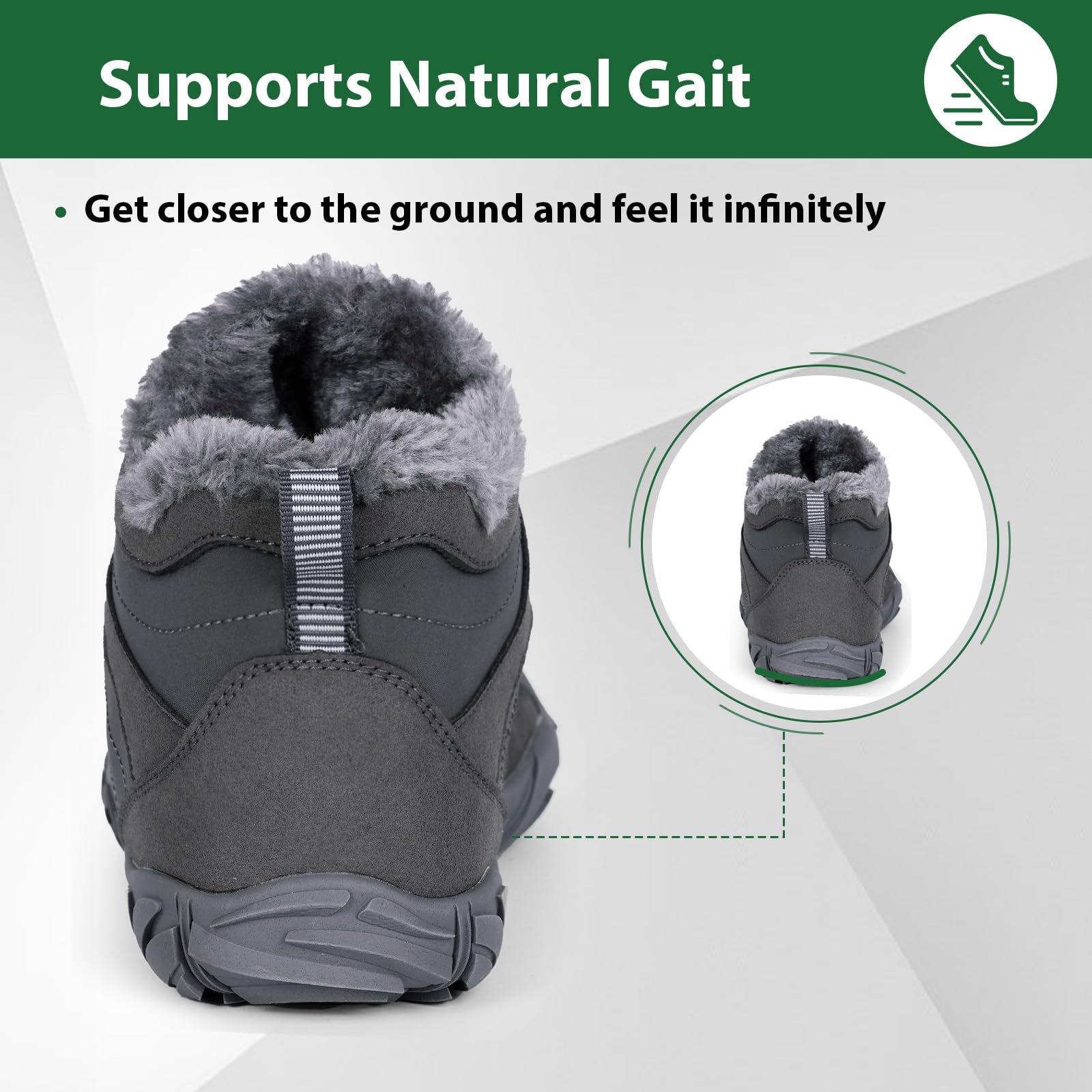 Winter Barefoot Shoes for Women & Men - Waterproof Minimalist Snow Boots with Wide Toe Box & Non-Slip Sole - Suede Slouchy Boots for Running, Walking & Outdoor Activities - Perfect for Hiking, Snow Trekking & Cold Weather Adventures