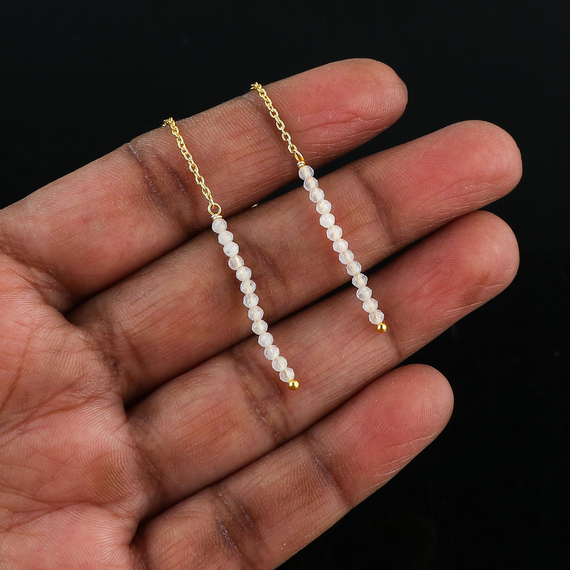 Natural Rose Quartz Earrings - Dainty Gold Plated Threader Earrings with Genuine Gemstone Beads | February Birthstone Jewelry | Valentine's Day Gift for Women, Girlfriend & Wife | Perfect for Date Nights, Weddings & Special Occasions