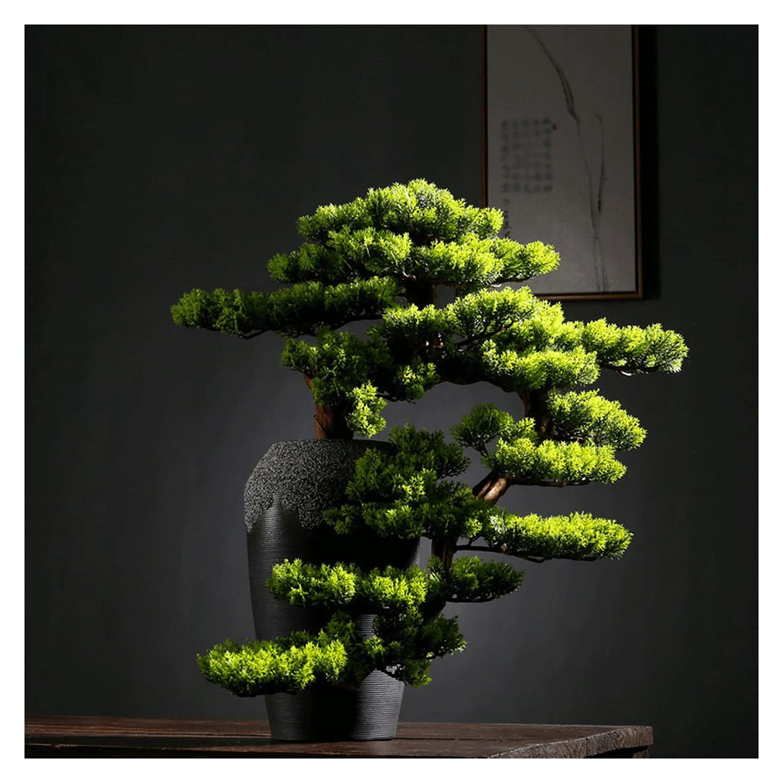 Artificial Bonsai Tree 23 Inch - Realistic Faux Pine Bonsai in Vase, Desktop Decoration for Home & Office - Perfect for Zen Decor, Living Room Centerpiece, and Office Desk Plant