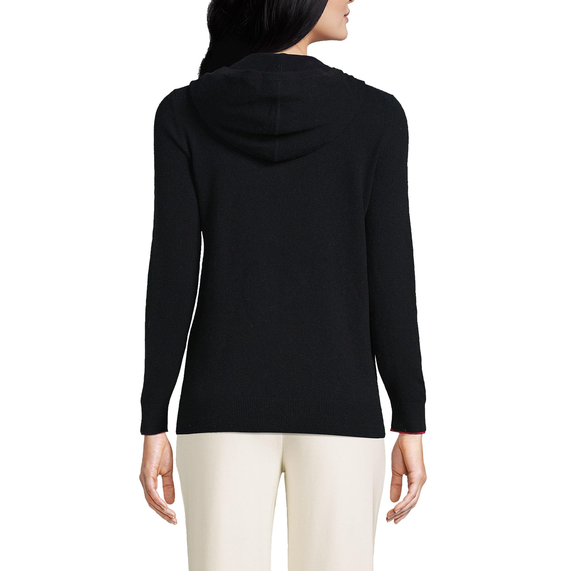 Lands' End Women's Black Cashmere Front Zip Hoodie Sweater - Regular Small | Cozy Winter Wear for Casual Outings & Lounging