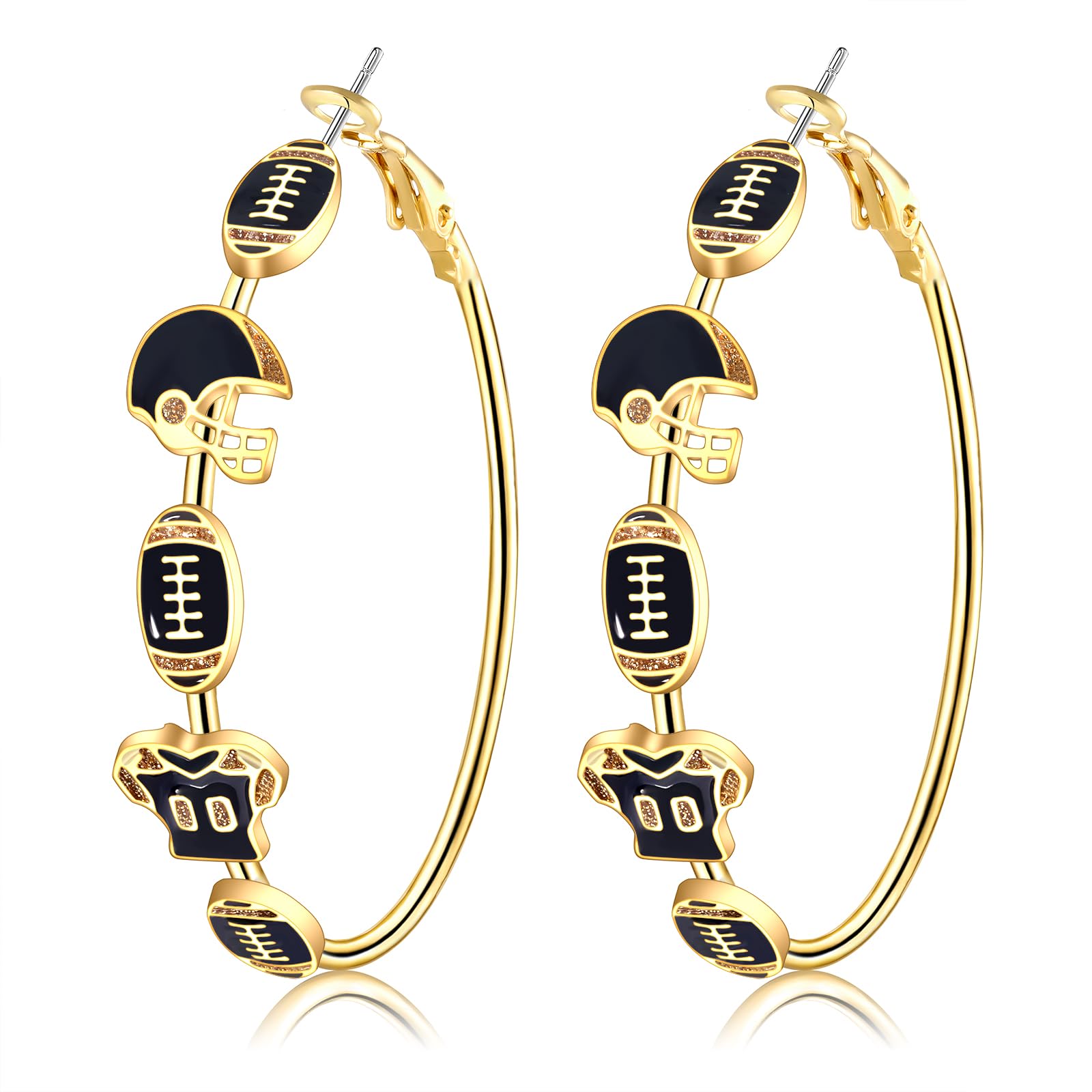 Football Earrings for Women - Game Day Hoop Earrings - Football Mom Jewelry - Enamel Red & Black Football Helmet Earrings - Sports Team Outfit Accessories - Perfect for Game Day Parties, Tailgating & Gifts