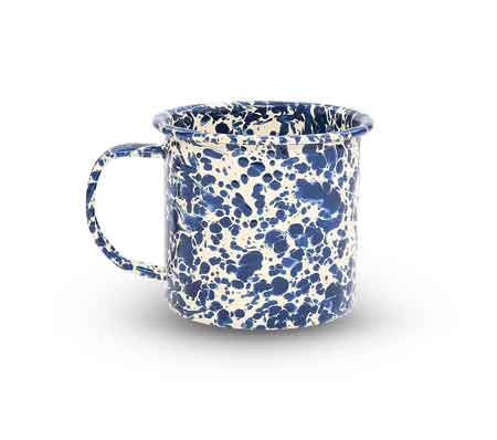 Premium Navy Blue on Cream Enamelware Coffee Mugs - 12 oz Set of 4 - Durable Camping & Outdoor Drinking Cups for Picnics, Hiking and Home Use