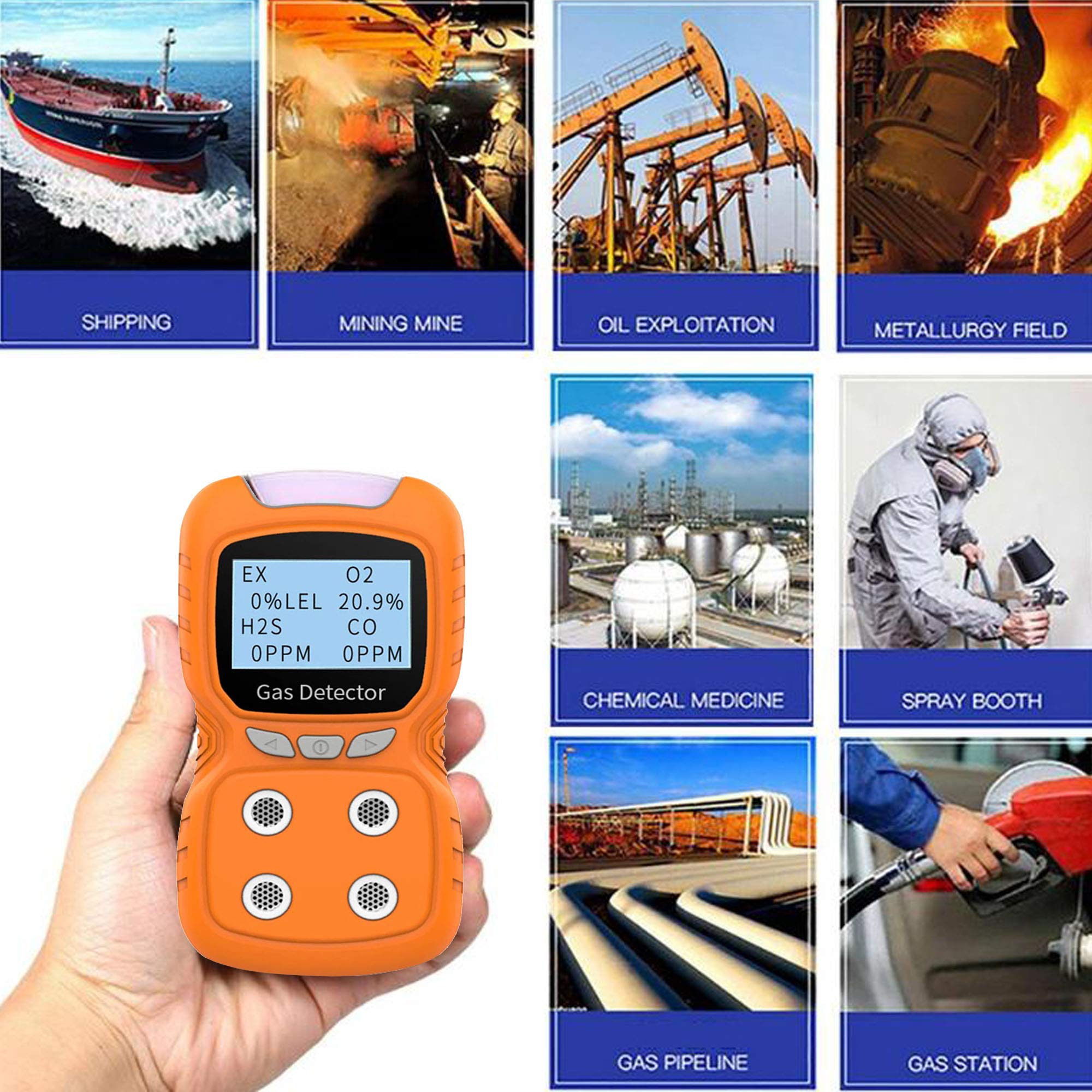 Portable 4-in-1 Combustible Gas Leak Detector - Rechargeable Natural Gas Tester with O2, CO, H2S & LEL Sensors - LCD Display Gas Analyzer for Home Safety & Industrial Use