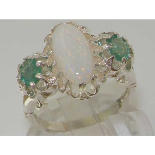 LetsBuyGold 925 Sterling Silver Natural Opal and Emerald Women's Anniversary Ring - Size 11.25, Elegant Gift for Wife, Girlfriend, Mother - Perfect for Valentine's Day, Birthday, Anniversary Celebrations