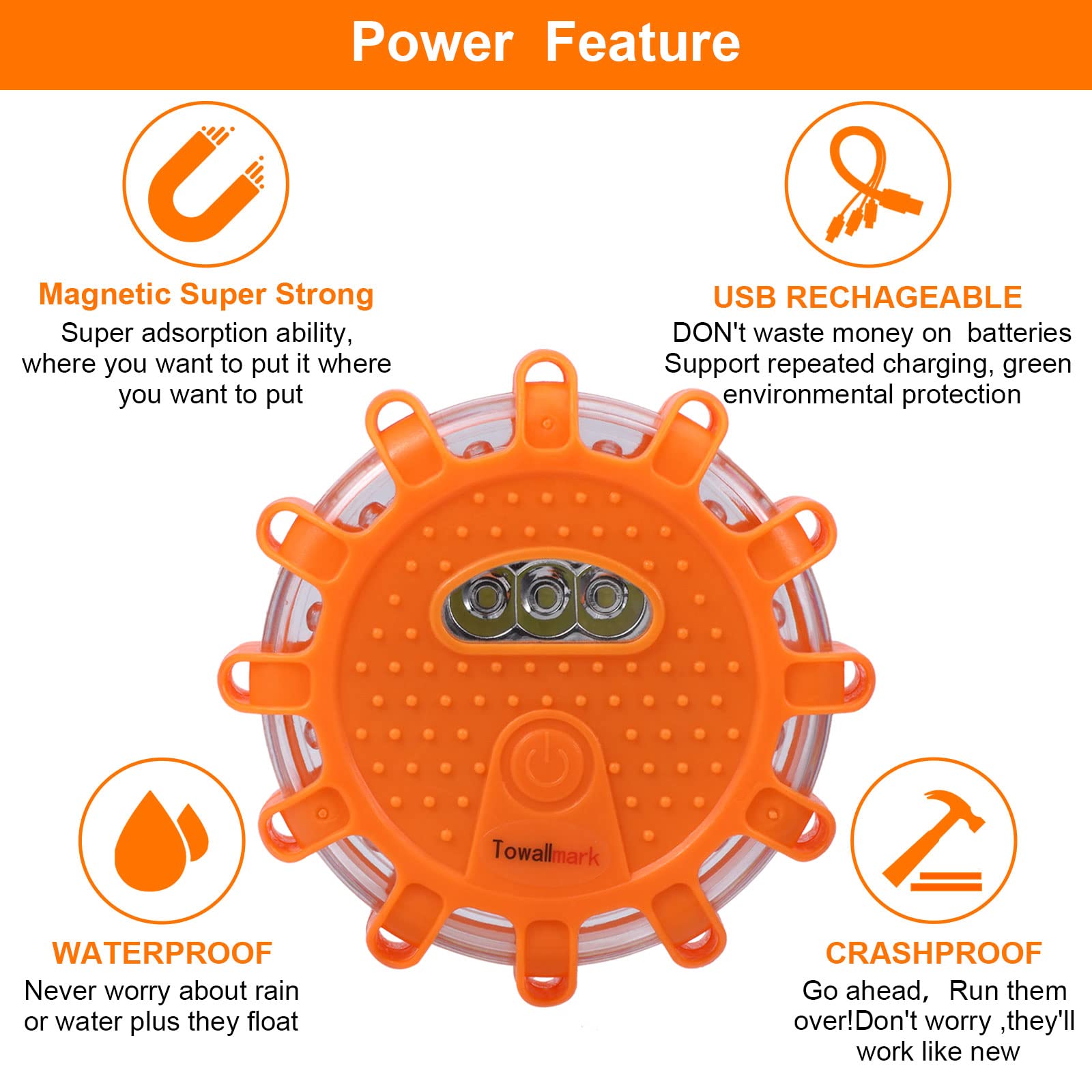 GARVEE 3 Pack USB Rechargeable LED Road Flares - Emergency Warning Lights for Roadside Safety, Magnetic Base & Hook for Cars, Trucks, Boats - Includes 1 USB Car Charger & Batteries - Perfect for Nighttime Breakdowns, Camping & Marine Emergencies
