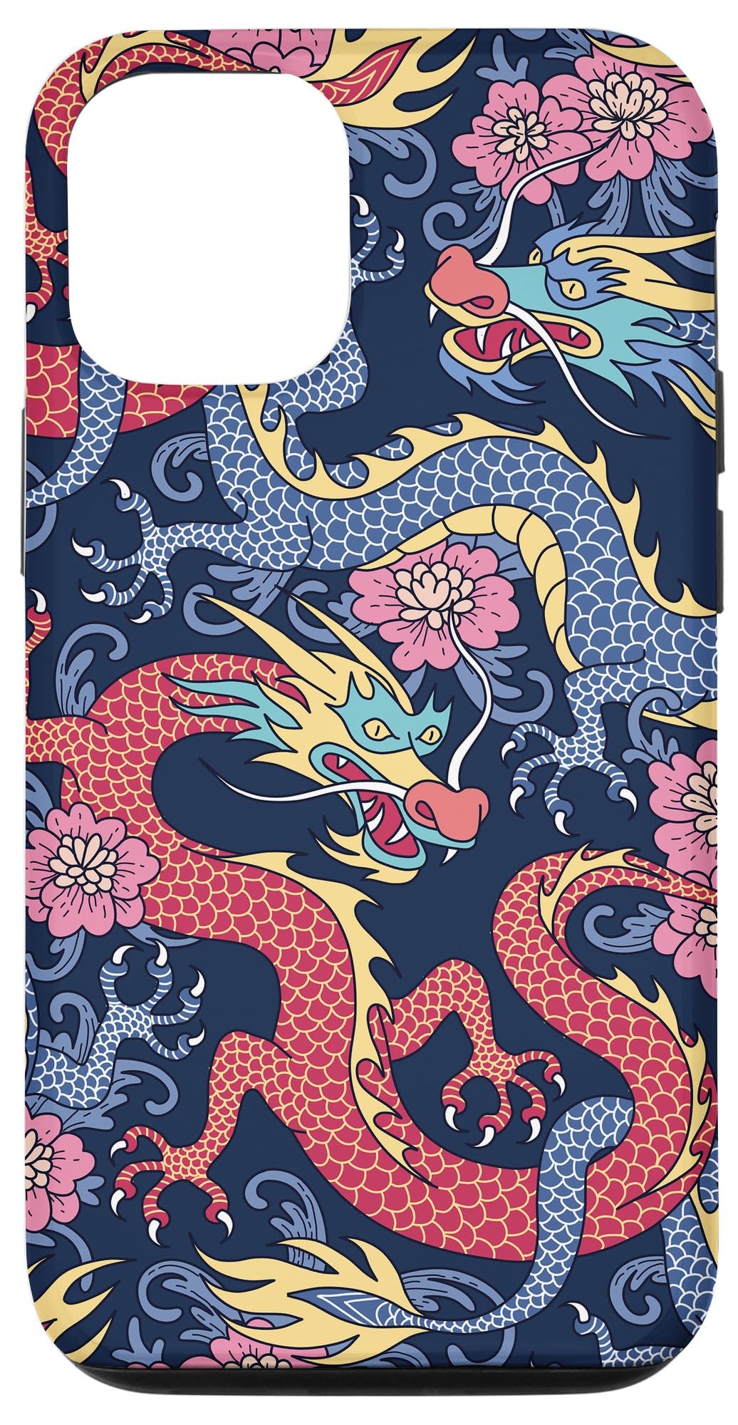 iPhone 12/12 Pro Case - Colorful Dragon Design in Red, Blue, Teal, Yellow & Pink | Slim Protective Cover for Everyday Use, Work & Travel | AEQ060