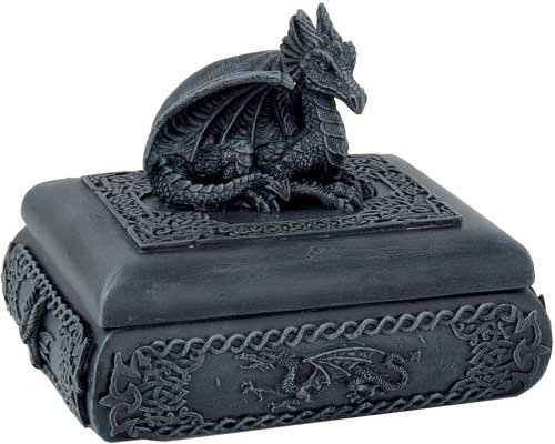 Gothic Dragon Figurine Rectangular Jewelry Box - Handcrafted Medieval Treasure Chest for Necklace Storage, Home Decor & Fantasy Gift
