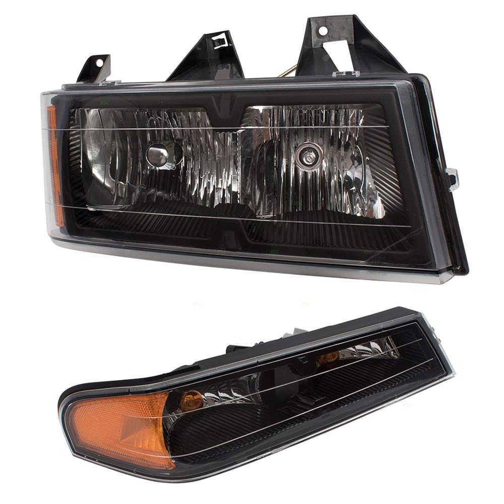 Brock Replacement 4-Piece Headlight and Parking Signal Light Set with Black Bezels for 2004-2012 Chevy Colorado & GMC Canyon Pickup Trucks - Upgrade Your Truck's Style & Night Visibility for Off-Roading and Daily Commuting