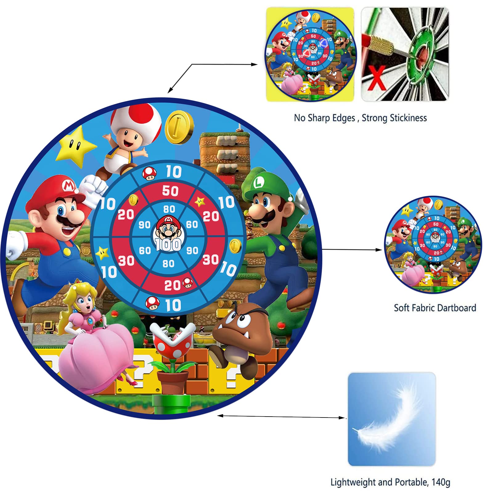 **26 Inch Cartoon Dart Board Set with 12 Sticky Balls & Hooks - Fun Video Game Party Favors for Kids Birthday Decorations - Perfect for Game Rooms, Arcade Themed Parties & Family Game Nights**