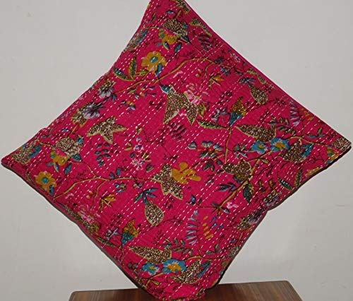 Handmade Indian Boho Chic Kantha Pillow Cover - Decorative Bohemian Hippie Gypsy Throw Pillow Case for Sofa, Couch & Bed - Perfect for Boho Home Decor, Living Room Accent & Cozy Bedroom Styling
