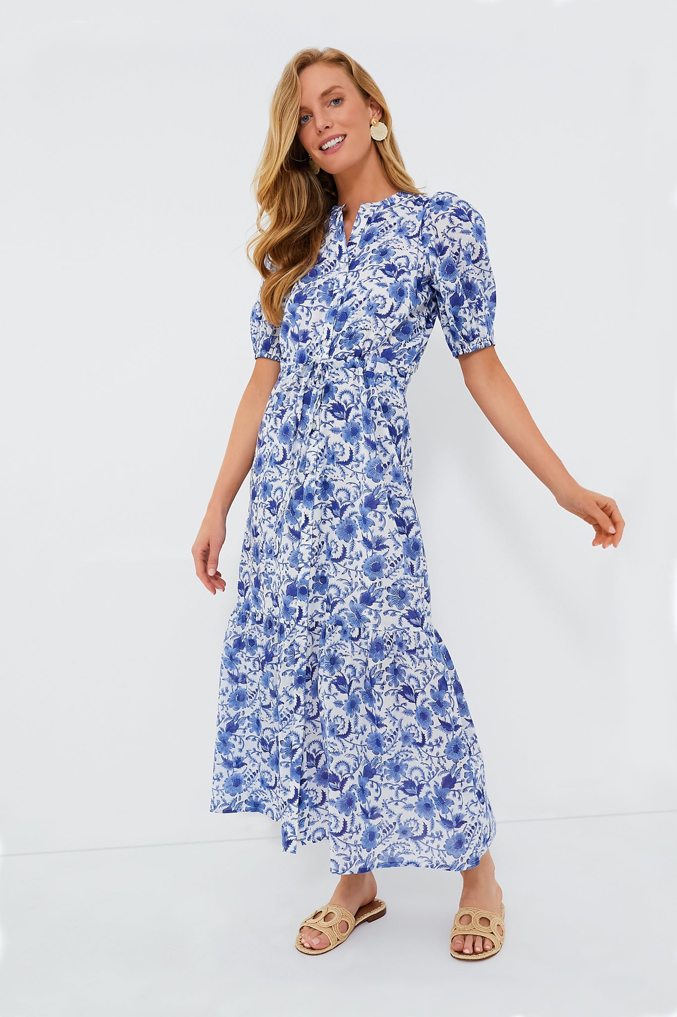 Blue Morning Flower Organic Lucy Dress - Floral Print Summer Maxi Dress for Women | Perfect for Beach Vacations, Weddings & Boho Fashion