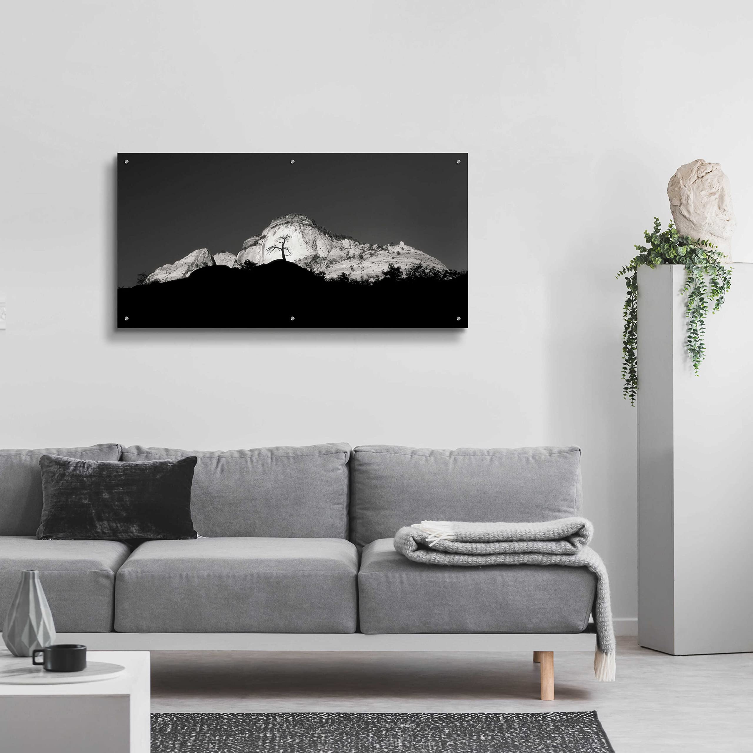 Zion Tree Silhouette Wall Art by Thomas Haney - 48x24 Inch Acrylic Glass Canvas Print - Modern Landscape Painting for Living Room, Bedroom & Office Decor