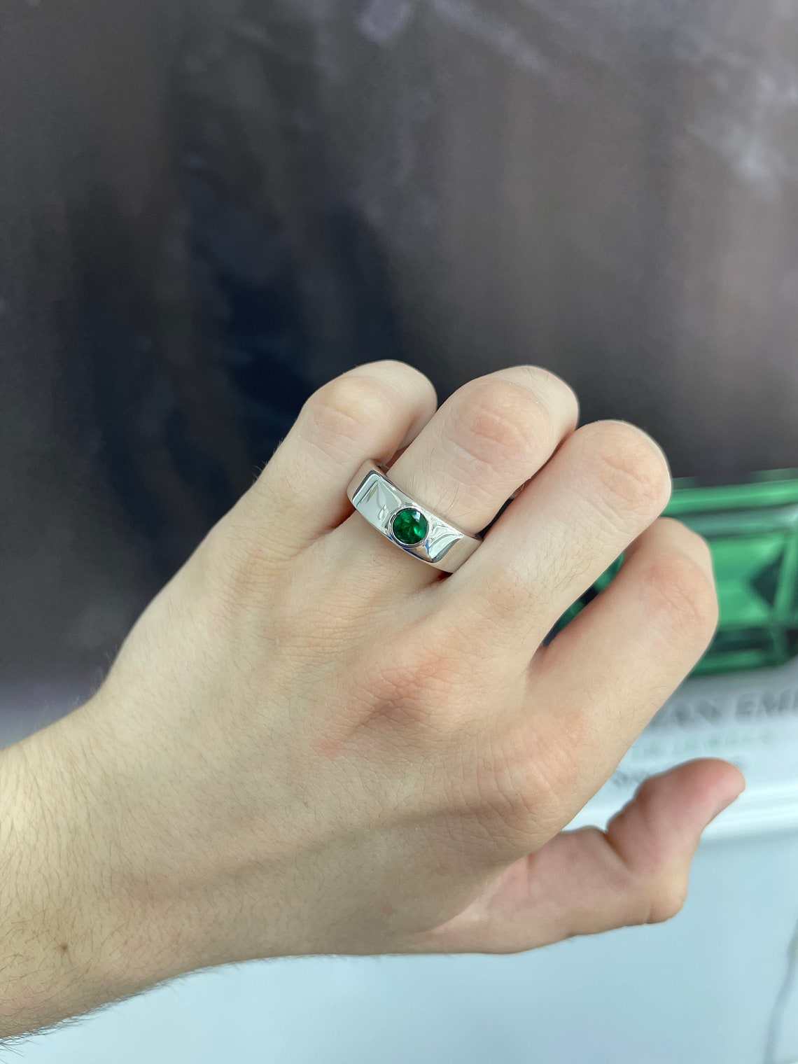 0.70 Carat Natural Colombian Emerald Bezel Set Men's Wedding Ring in 14K Gold - Perfect for Engagement, Anniversary & Special Occasion Gifts