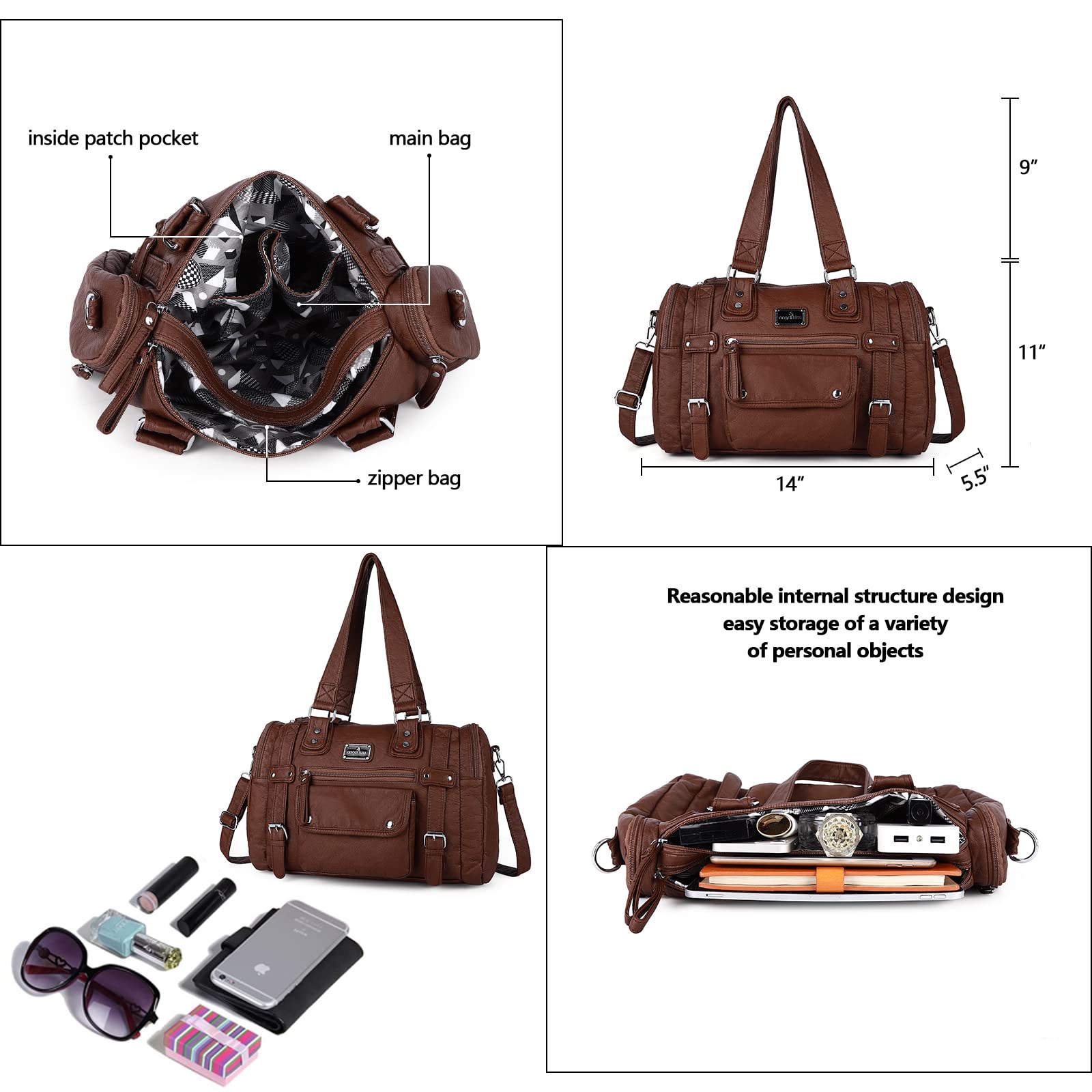 Angelkiss Women's Soft Leather Handbags - Hobo, Satchel, Shoulder & Tote Bags for Work, Travel & Everyday Use | Crossbody Purse & Fashion Accessories