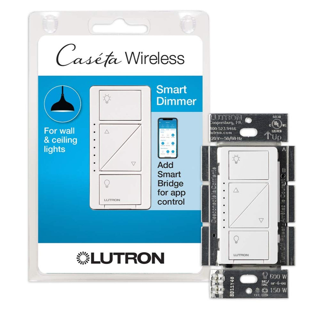 Lutron Caseta Smart Dimmer Switch for Wall & Ceiling Lights | PD-6WCL-WH | White | Wireless Lighting Control for Home, Office & Smart Home Automation