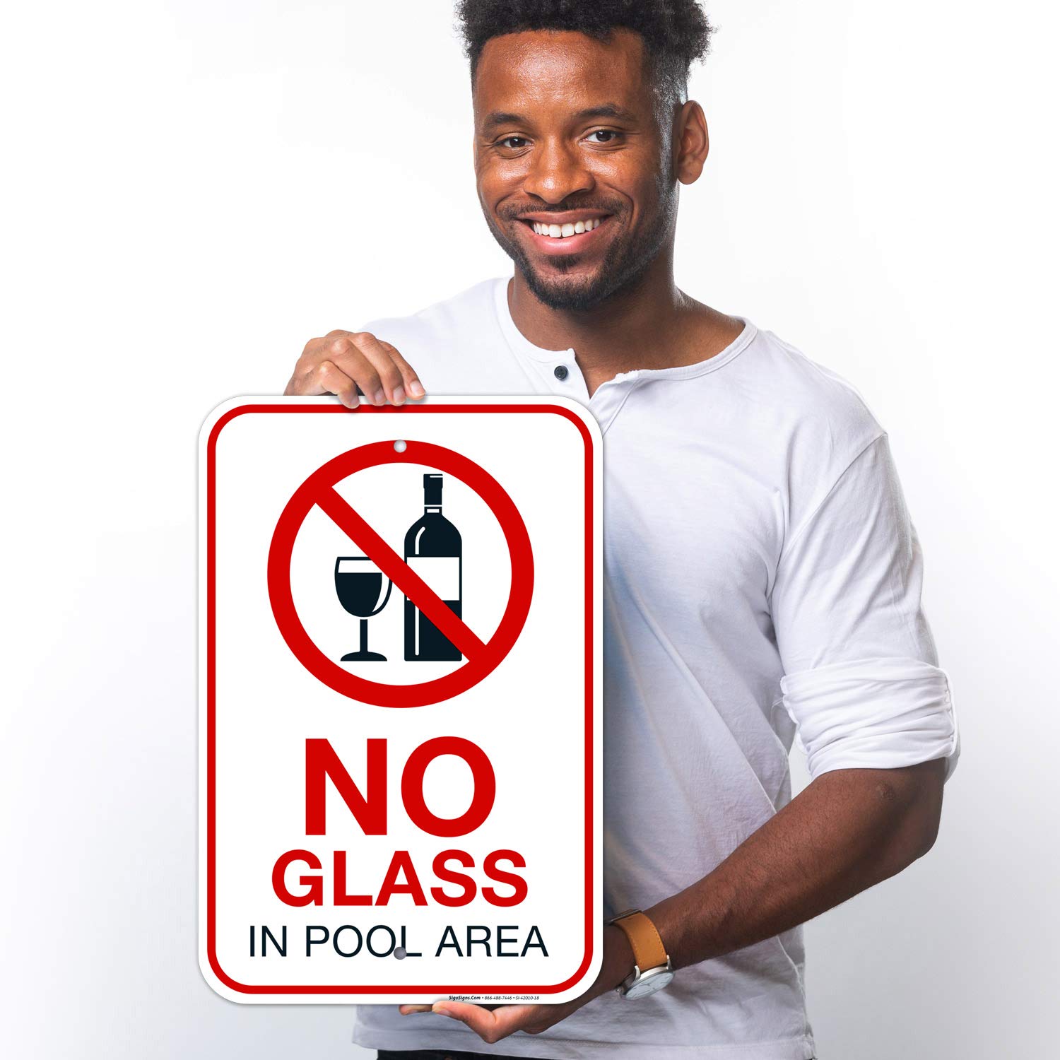No Glass in Pool Area Sign - 12x18 Inches Rust-Free Aluminum Pool Safety Sign, Fade-Resistant & Durable, Made in USA - Perfect for Public Pools, Water Parks & Backyard Swimming Pools
