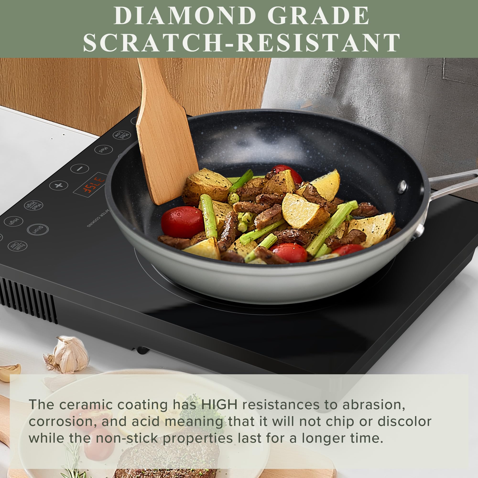 Nuwave Healthy Duralon Blue Ceramic Nonstick Cookware Set - Diamond Infused Scratch-Resistant, PFAS Free, Dishwasher & Oven Safe, Induction Ready with Even Heating, Tempered Glass Lids & Stay-Cool Handles - Perfect for Frying, Sauteing & Baking in Modern Kitchens