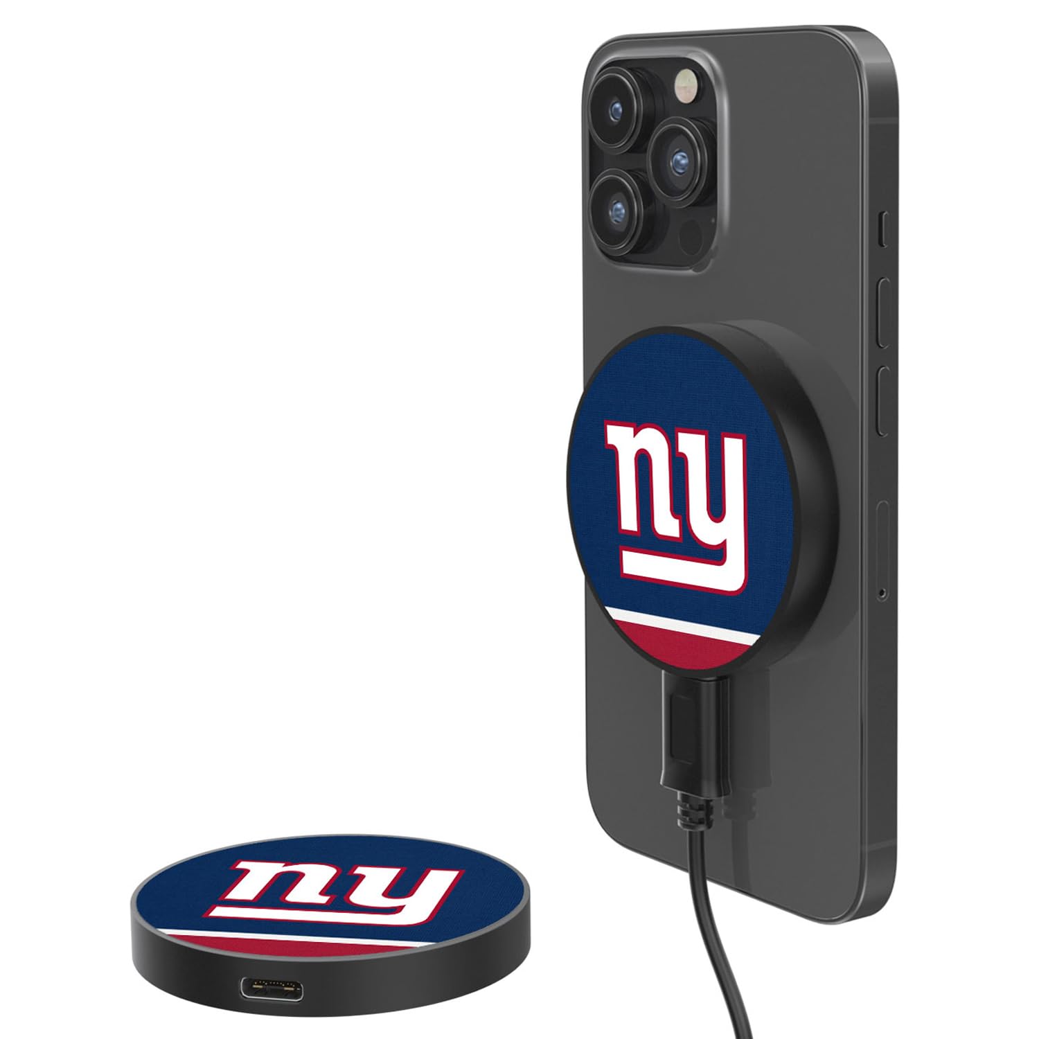 New York Giants 10W Fast Wireless Magnetic Charger - Striped Design Phone Charging Pad for iPhone & Android - Perfect for Home, Office & Car Use
