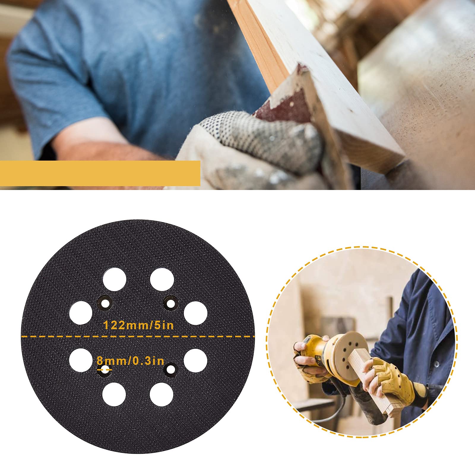 5 Inch 8 Hole Hook and Loop Sanding Disc Pad - 4 Screw Holes, Self Adhesive Backing Plate - Compatible with DeWalt DWE6423, DWE6421, DCW210B - Perfect for Woodworking, Metal Polishing & DIY Home Projects