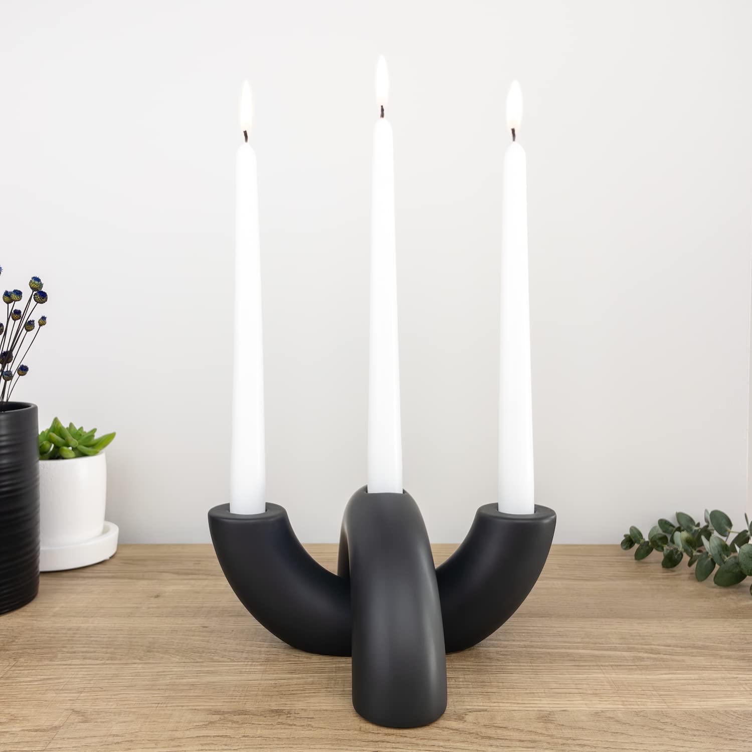 Black Ceramic Candle Holder Set - Modern 3-Taper Candelabra for Dining & Living Room Decor