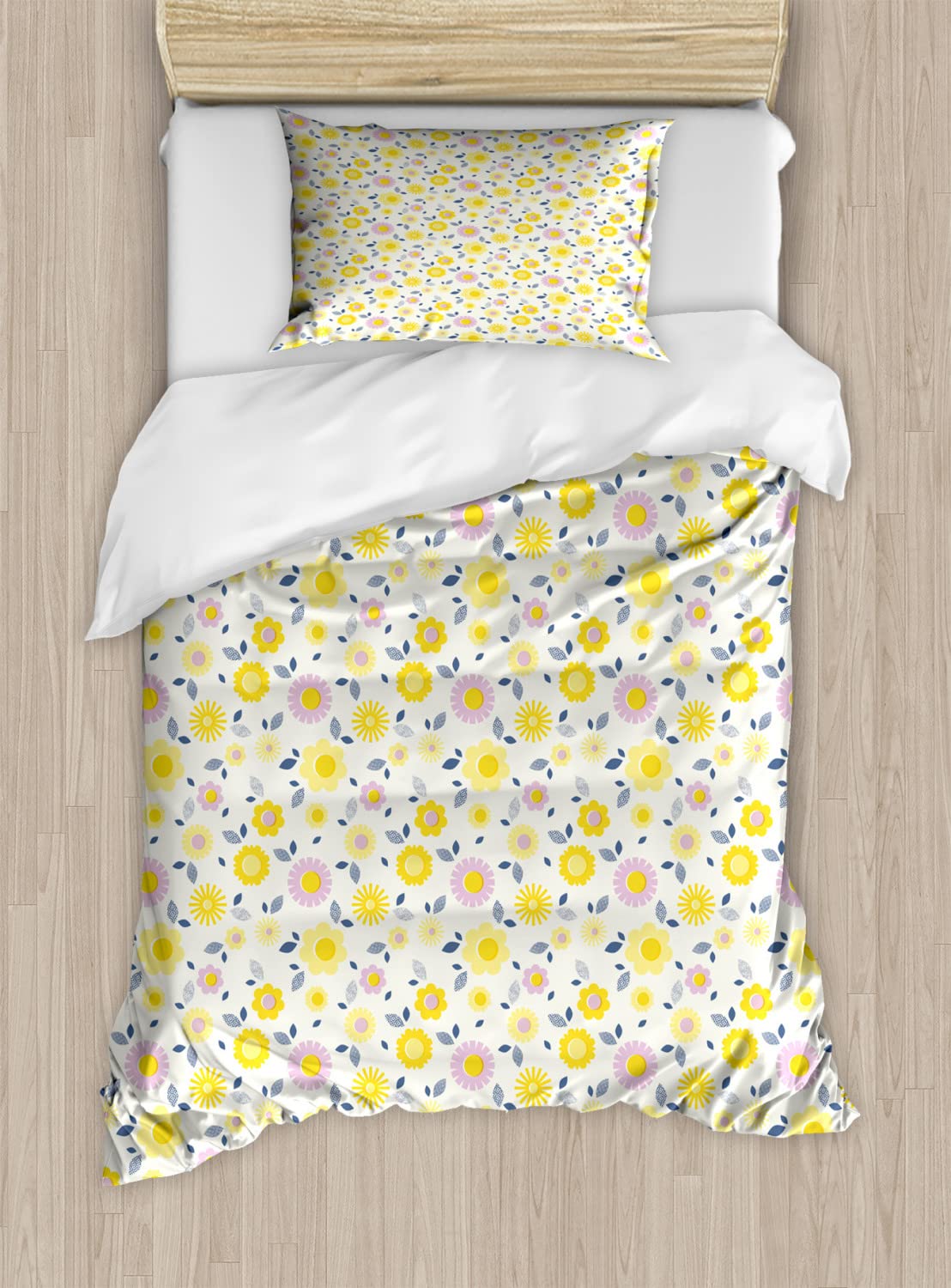 Ambesonne Daisy Duvet Cover Set - Twin Size 2-Pack with 2 Duvet Covers & 2 Pillowcases | Summer Floral Design with Pastel Blue and Pink Flowers | Lightweight Bedding for Spring & Summer Decor | Perfect for Guest Rooms, Dormitories & Cozy Bedroom Makeovers