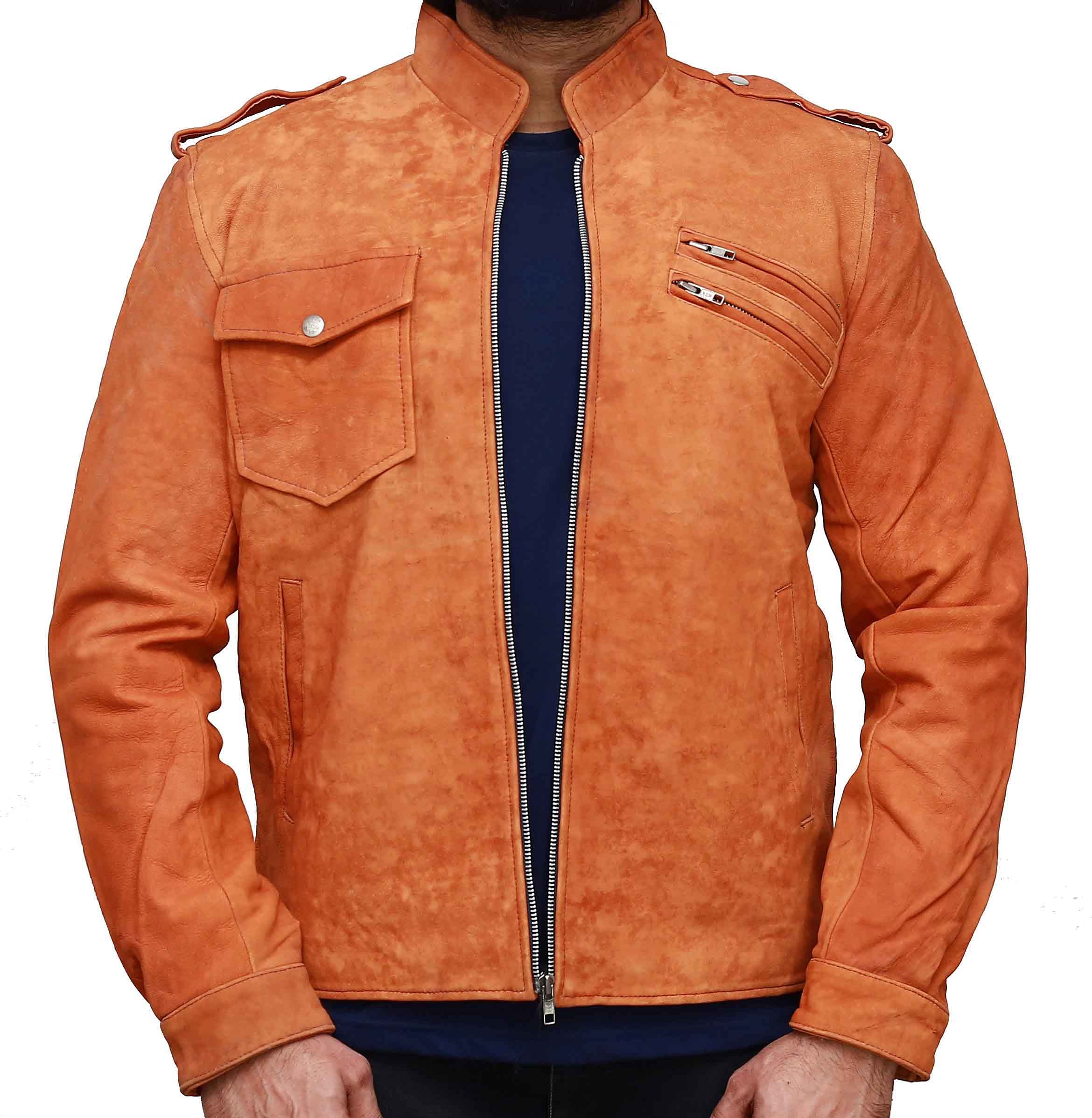 Men's Cafe Racer Jacket - Premium Goat Suede Leather Motorcycle Jacket in Tan Brown | Vintage Biker Style for Riding & Casual Wear