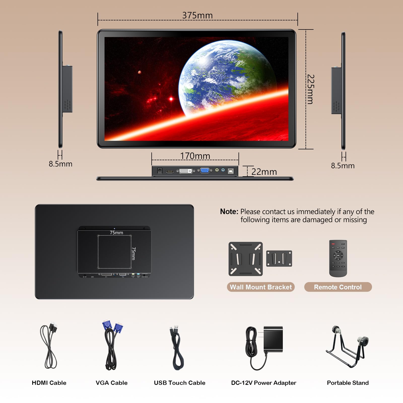 COOLHOOD 15.6 Inch Portable Touchscreen Monitor - 1080P Full HD IPS Display with VGA HDMI DVI Ports, VESA Compatible for Laptop, XBOX, PS4/5, Nintendo Switch - Perfect for Gaming, Office Work & Travel