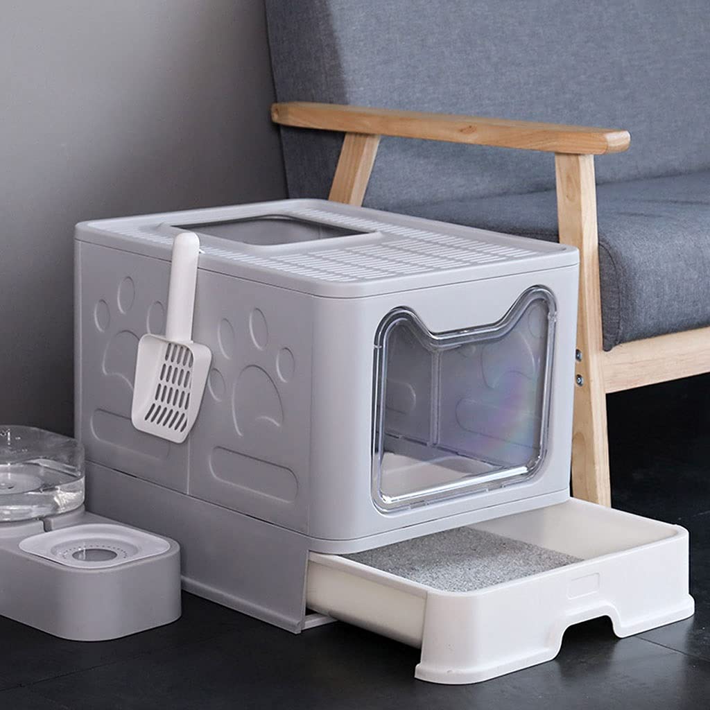 Foldable Top Entry Enclosed Cat Litter Box - Large Splash Proof & Odor Control Cat Toilet with Drawer | Perfect for Small Spaces & Multi-Cat Homes | (Color: C)