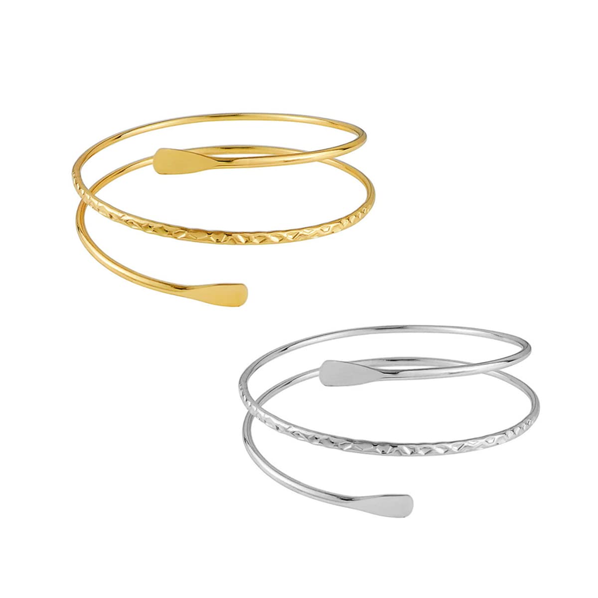 Minimalist Gold Chain Coil Arm Cuff Jewelry for Women - Adjustable Fashion Arm Band Bracelets for Girls & Men (2pcs) - Perfect for Parties, Weddings & Everyday Wear