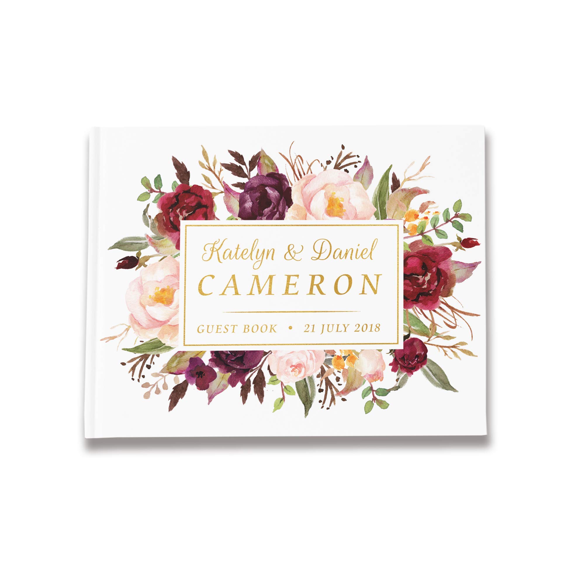 Personalized Floral Wedding Guest Book - Elegant Marsala & Burgundy Guest Signing Book for Wedding Ceremony, Reception & Anniversary Celebrations