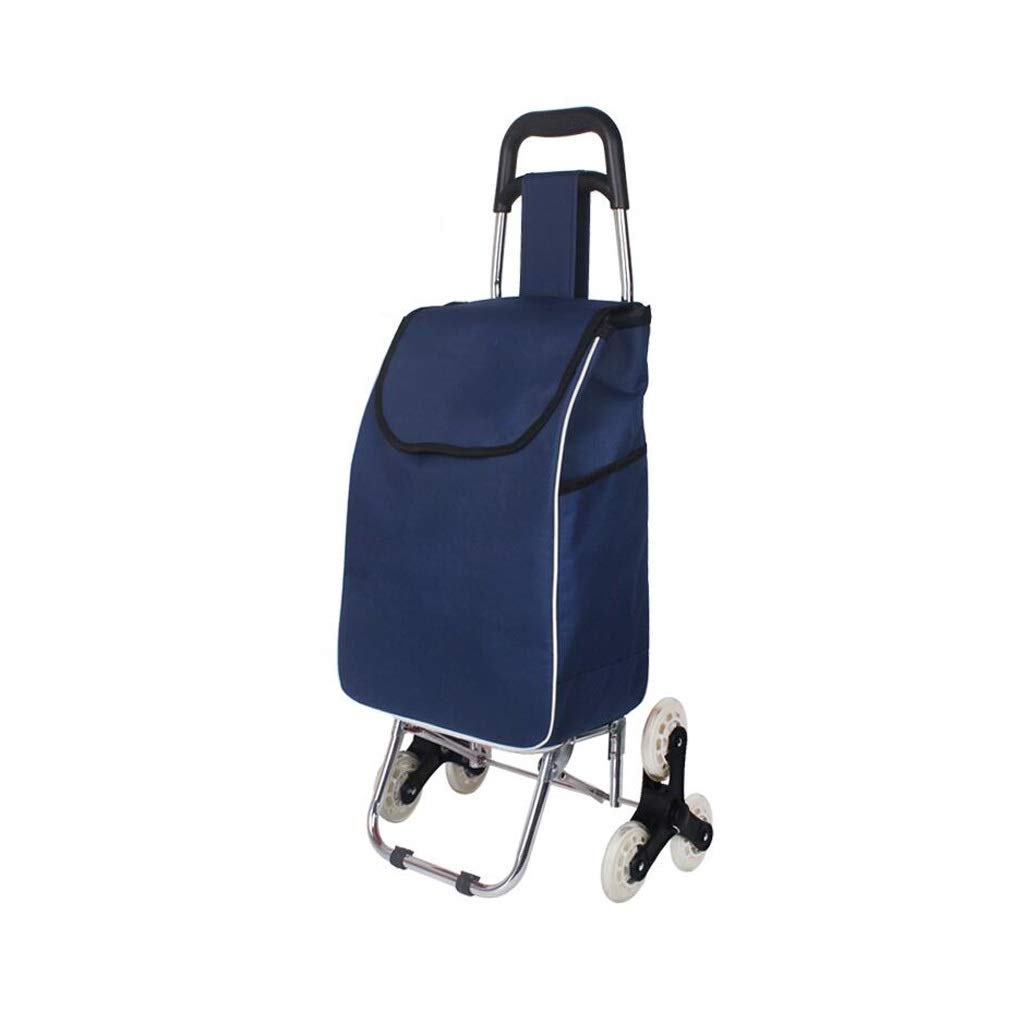 **ATAAY Stainless Steel Folding Shopping Cart with Wheels - Lightweight Stair Climbing Trolley, Reusable Grocery Basket for Supermarket, Home & Outdoor Use (Blue)**